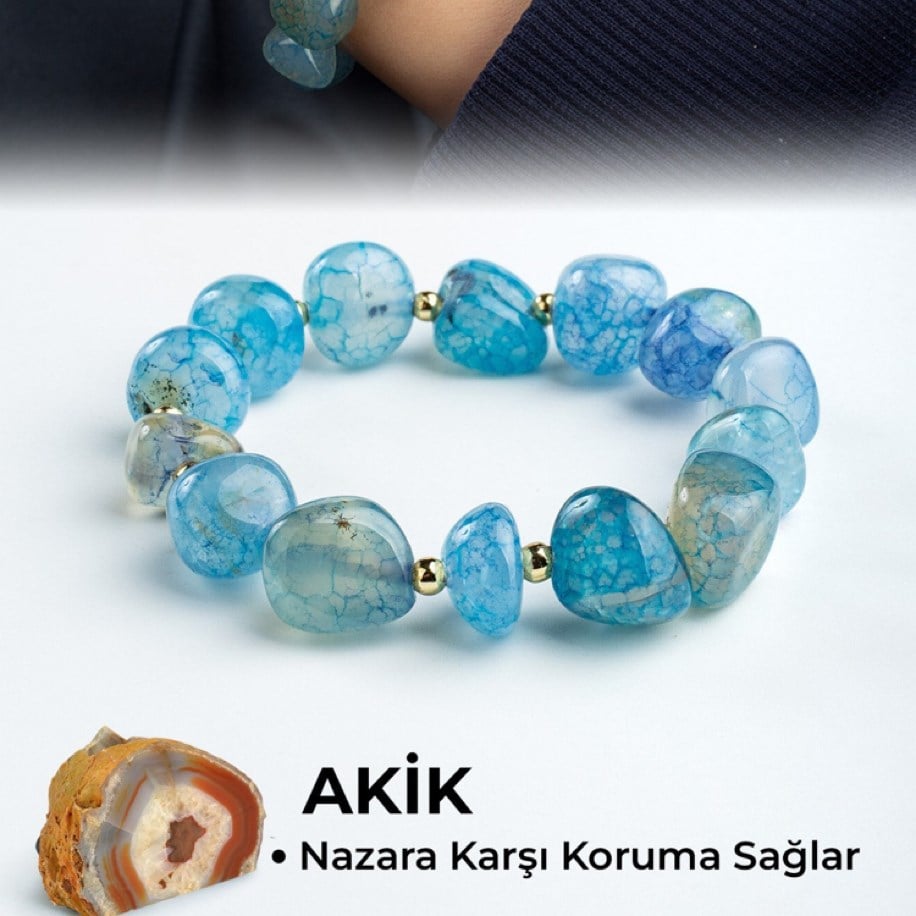 DOĞAL MAVİ AKİK TAŞI TIMBIL KESİM BİLEKLİK