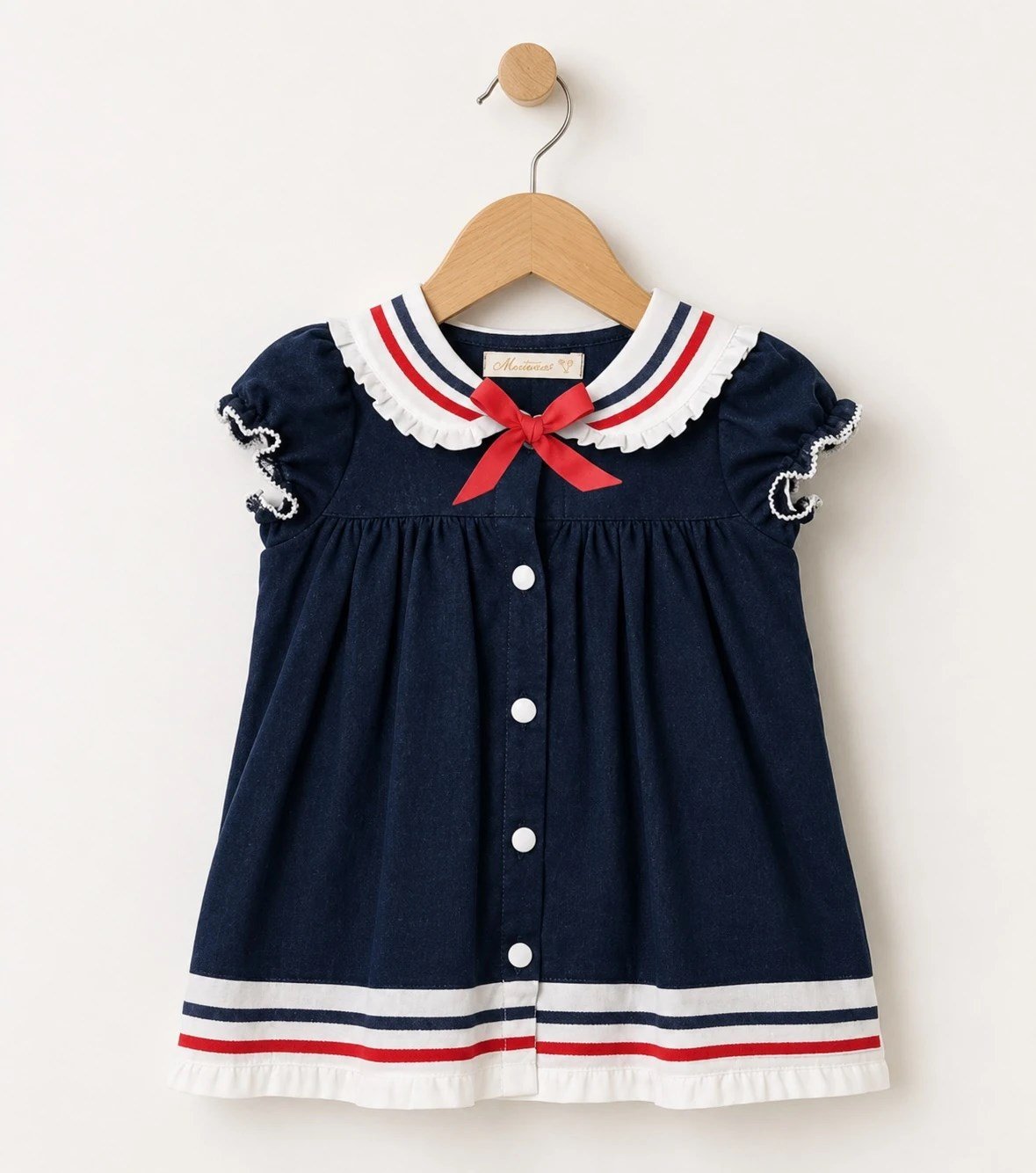FİYONK VE YAKA DETAYLI LACİVERT BEBEK ELBİSE 