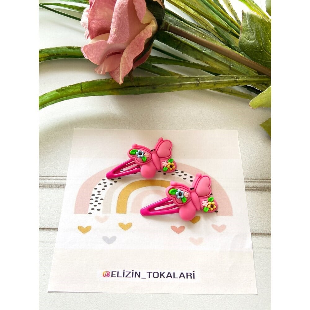K.PEMBE ÇİÇEKLİ KELEBEK ÇITÇIT TOKA