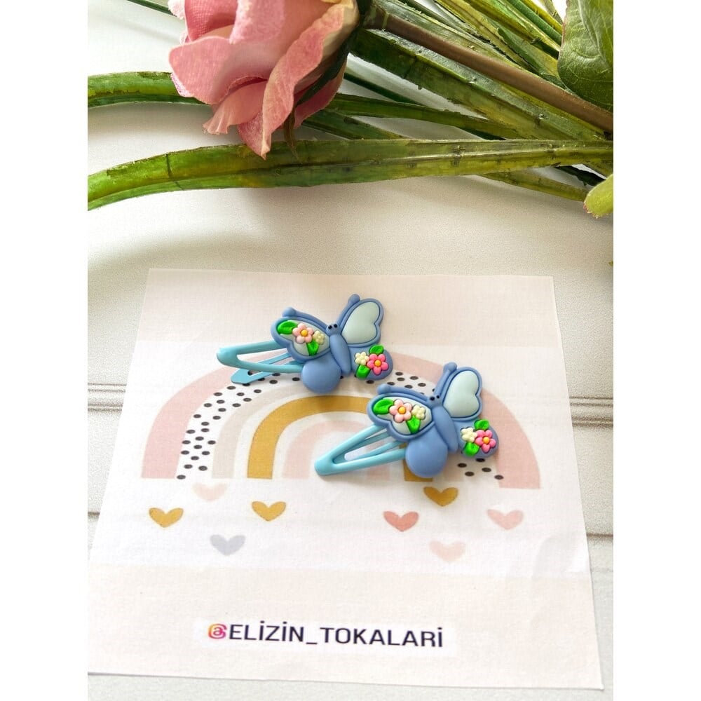 MAVİ ÇİÇEKLİ KELEBEK ÇITÇIT TOKA