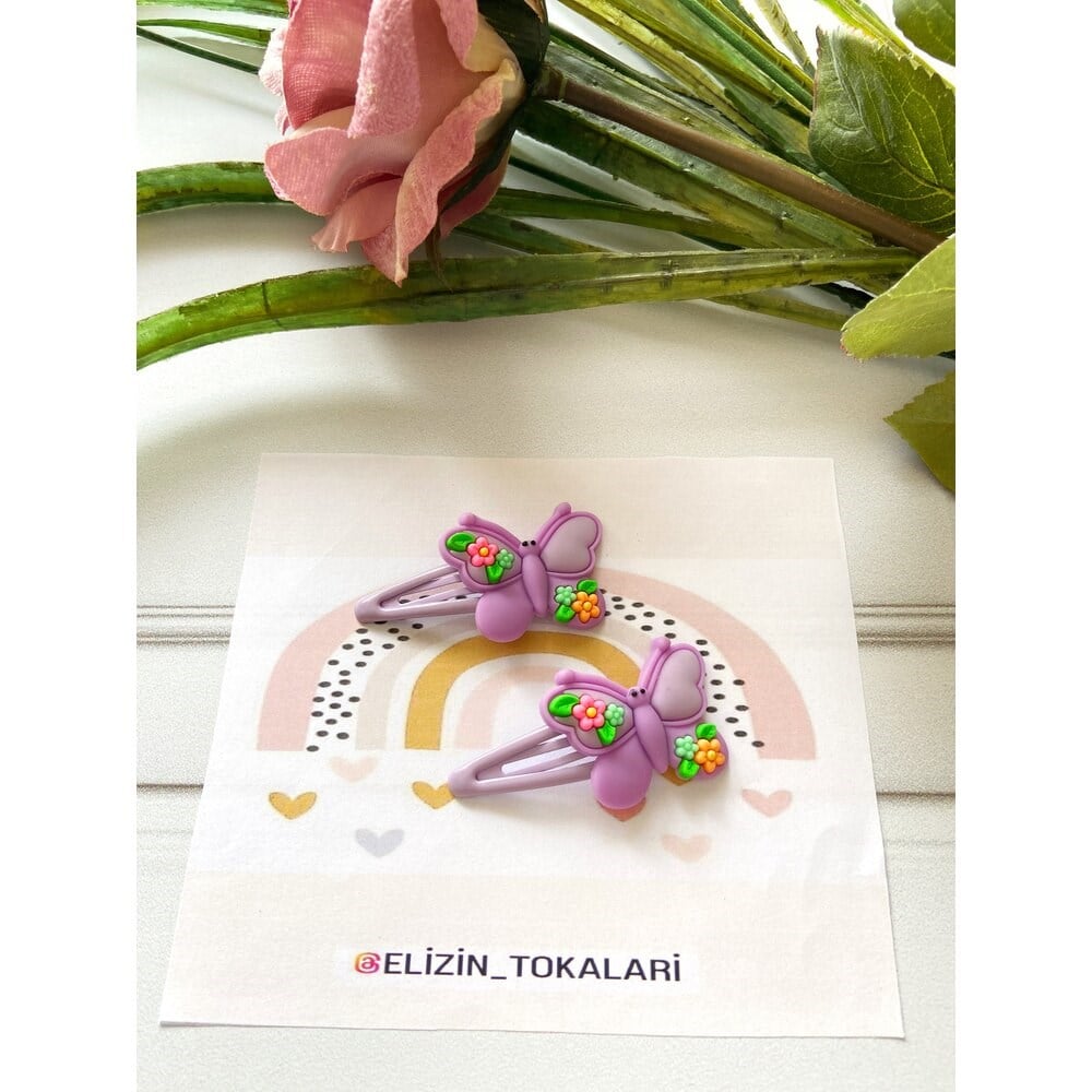 MOR ÇİÇEKLİ KELEBEK ÇITÇIT TOKA