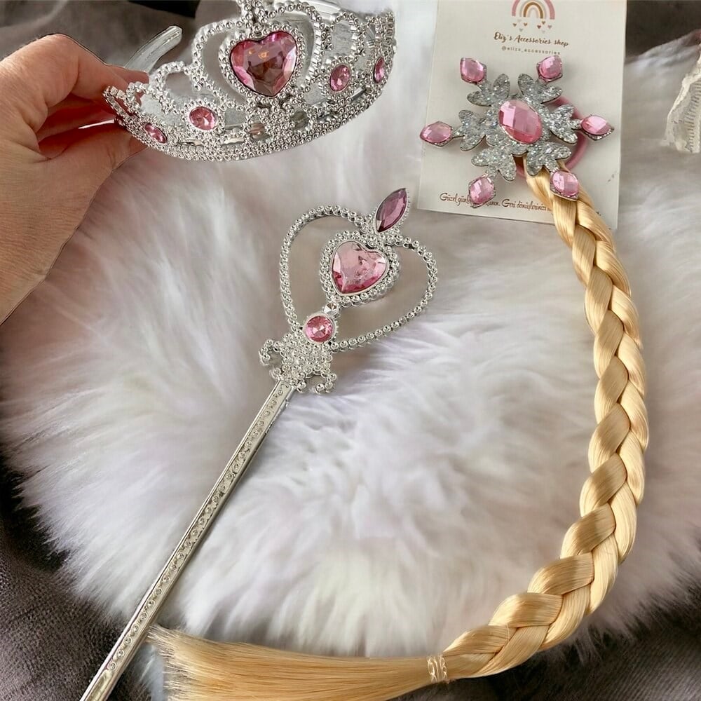 PEMBE ELSA TAÇ TOKA DEĞNEK 3lü SET