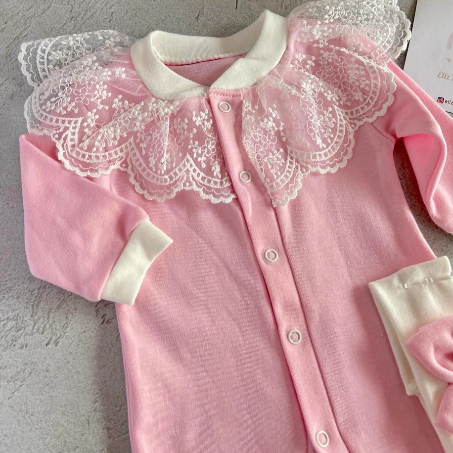 PEMBE TÜL DETAYLI KIZ BEBEK TULUMU