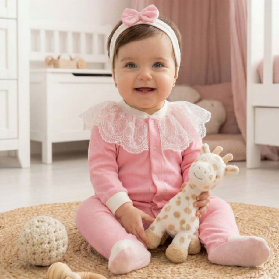 PEMBE TÜL DETAYLI KIZ BEBEK TULUMU