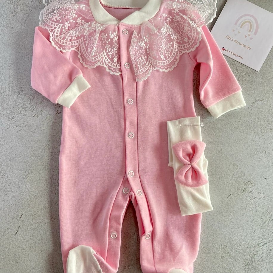PEMBE TÜL DETAYLI KIZ BEBEK TULUMU