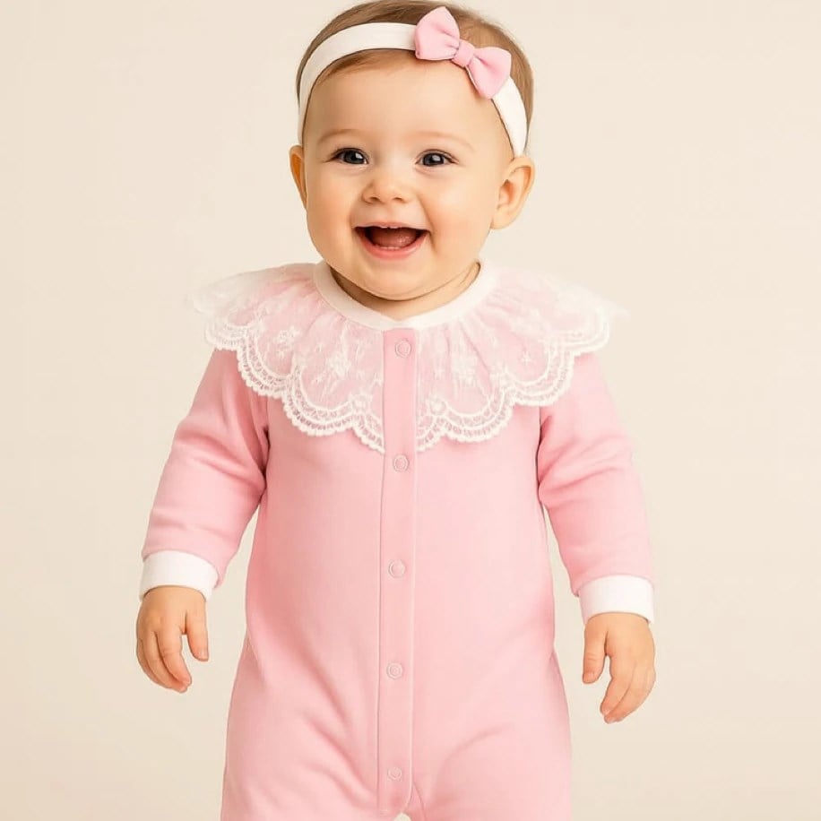 PEMBE TÜL DETAYLI KIZ BEBEK TULUMU