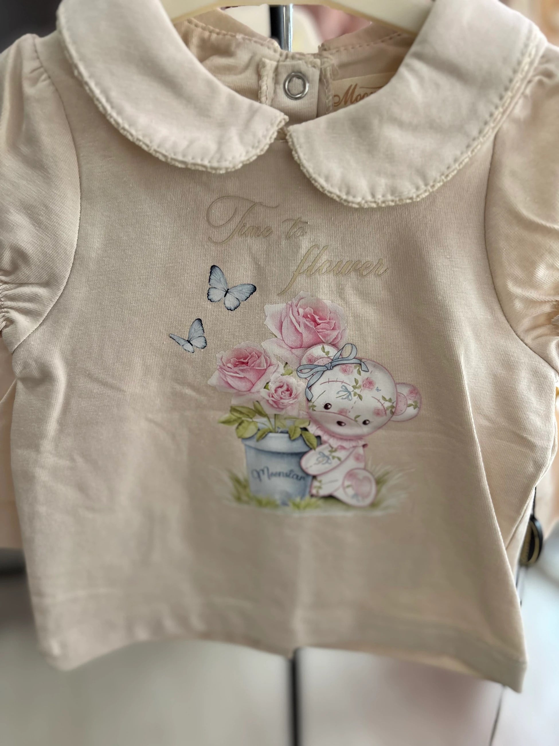 ROMPERLİ  ALT ÜST KIZ BEBEK TAKIMI 9-36 ay KREM