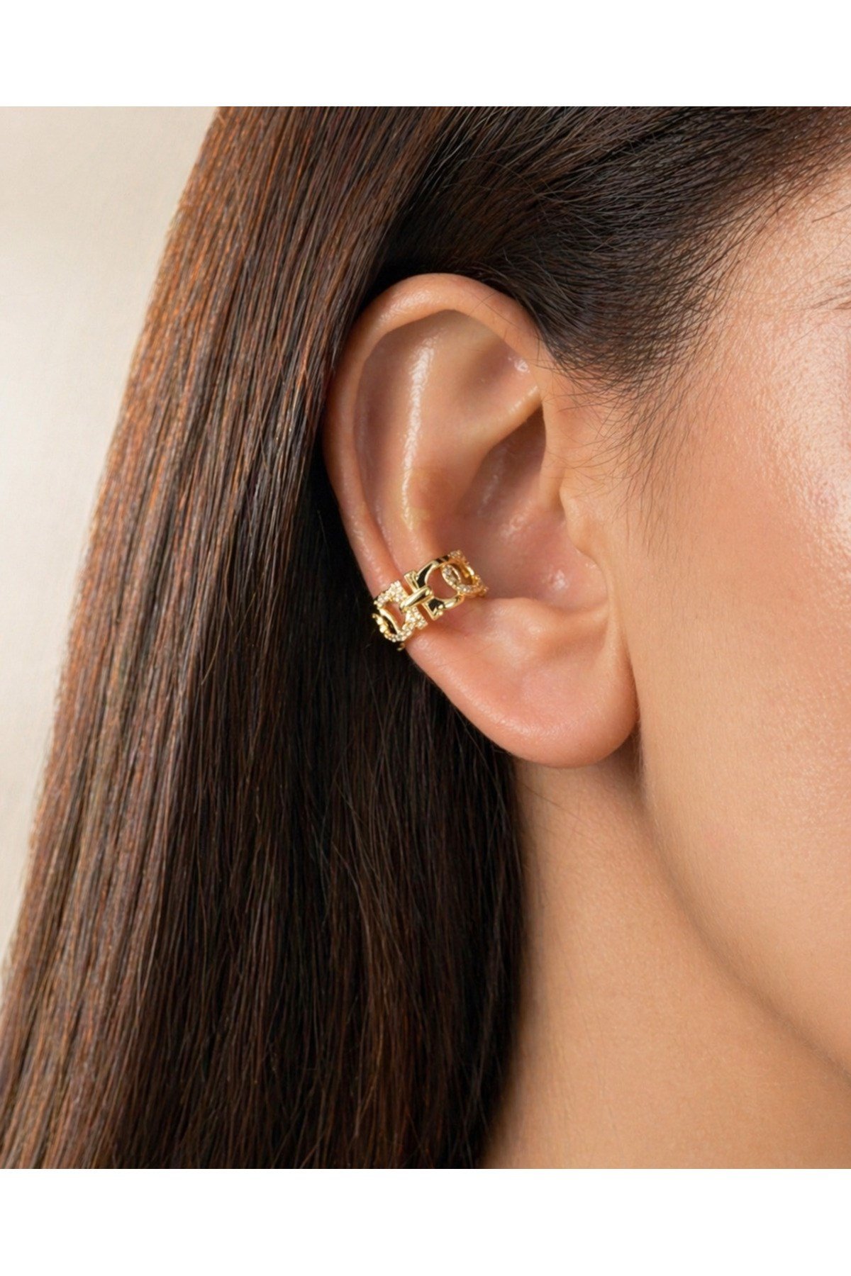 DéMila Altın Renk Taşlı Earcuff | Deliksiz Kulak Küpesi Şık Kadın Küpe