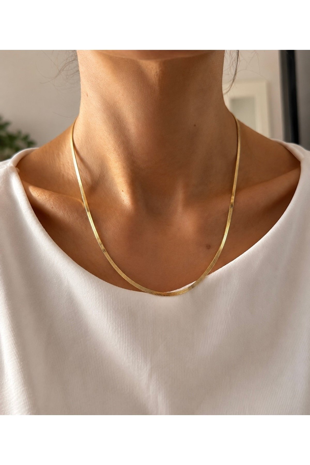 DéMila Elowen Gold Renk İnce Snake İtalyan Zincir Kadın Kolye