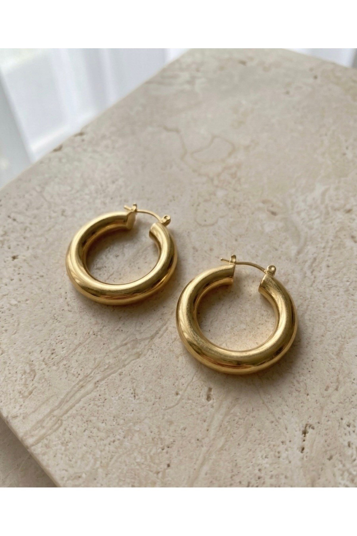 DéMila Gold Kalın Halka Küpe | Günlük Şık Minimal Küpe