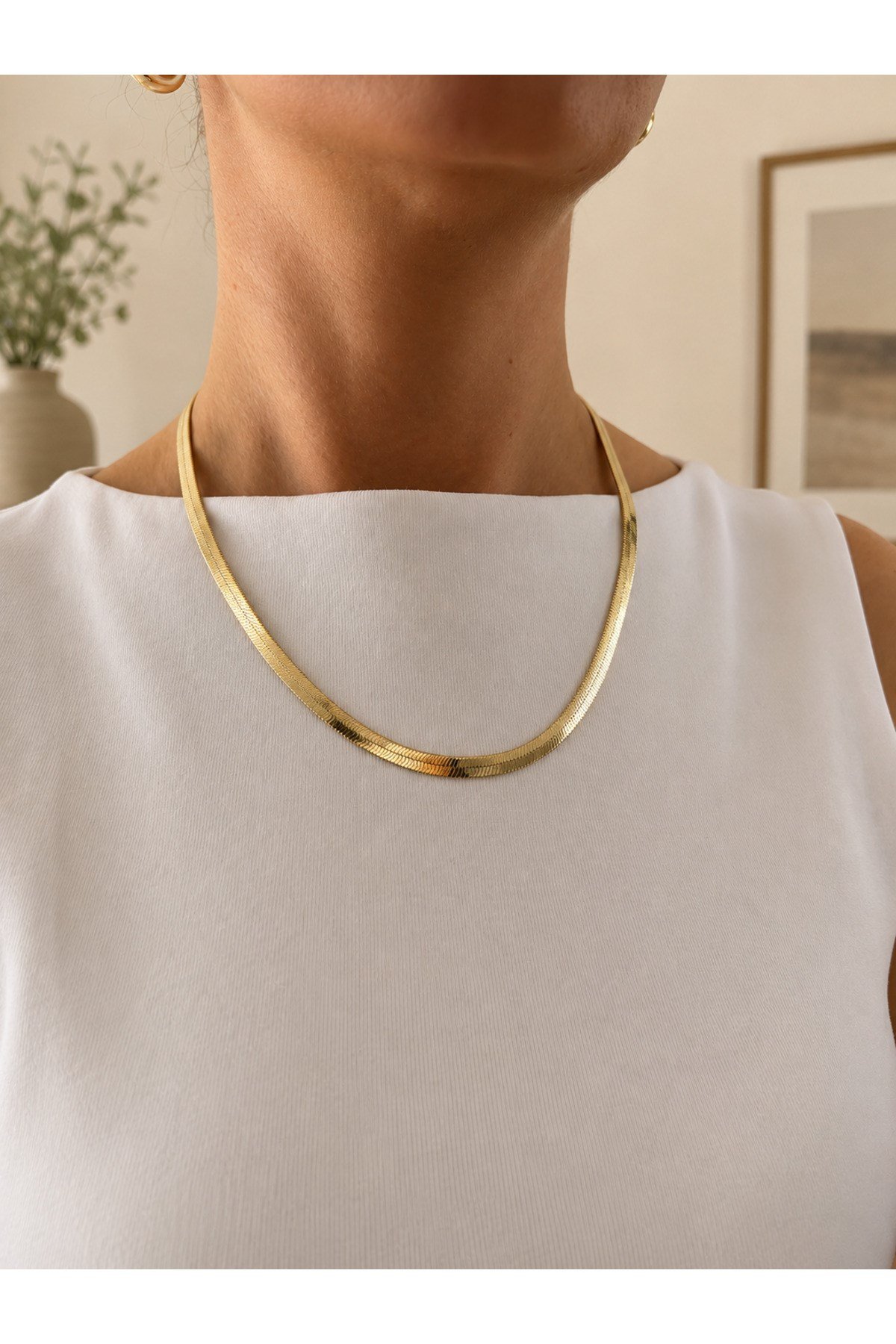 DéMila Solenne Premium Gold Yassı İtalyan Zincir Kolye