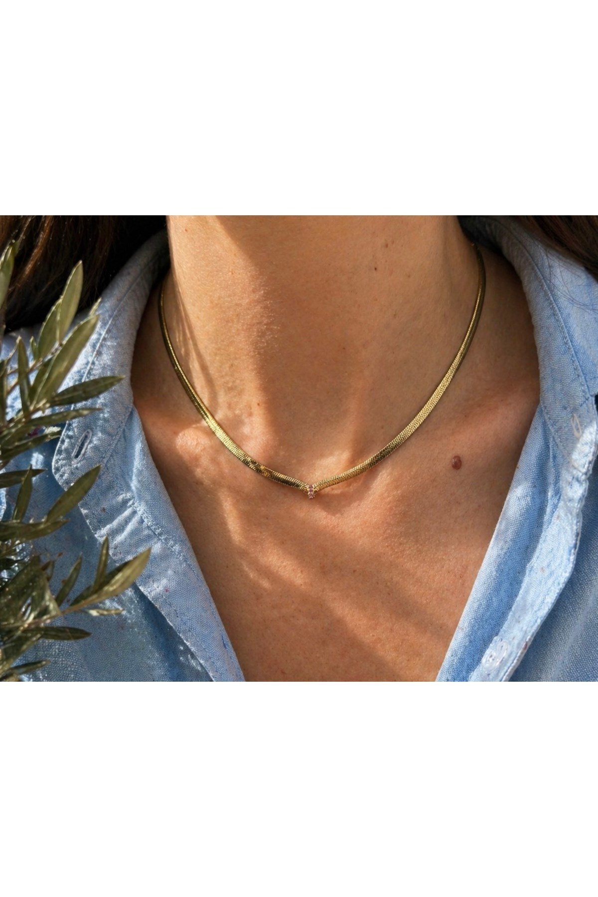 DéMila Vera Altın Renk Mor Taş Detaylı Choker Kadın Kolye