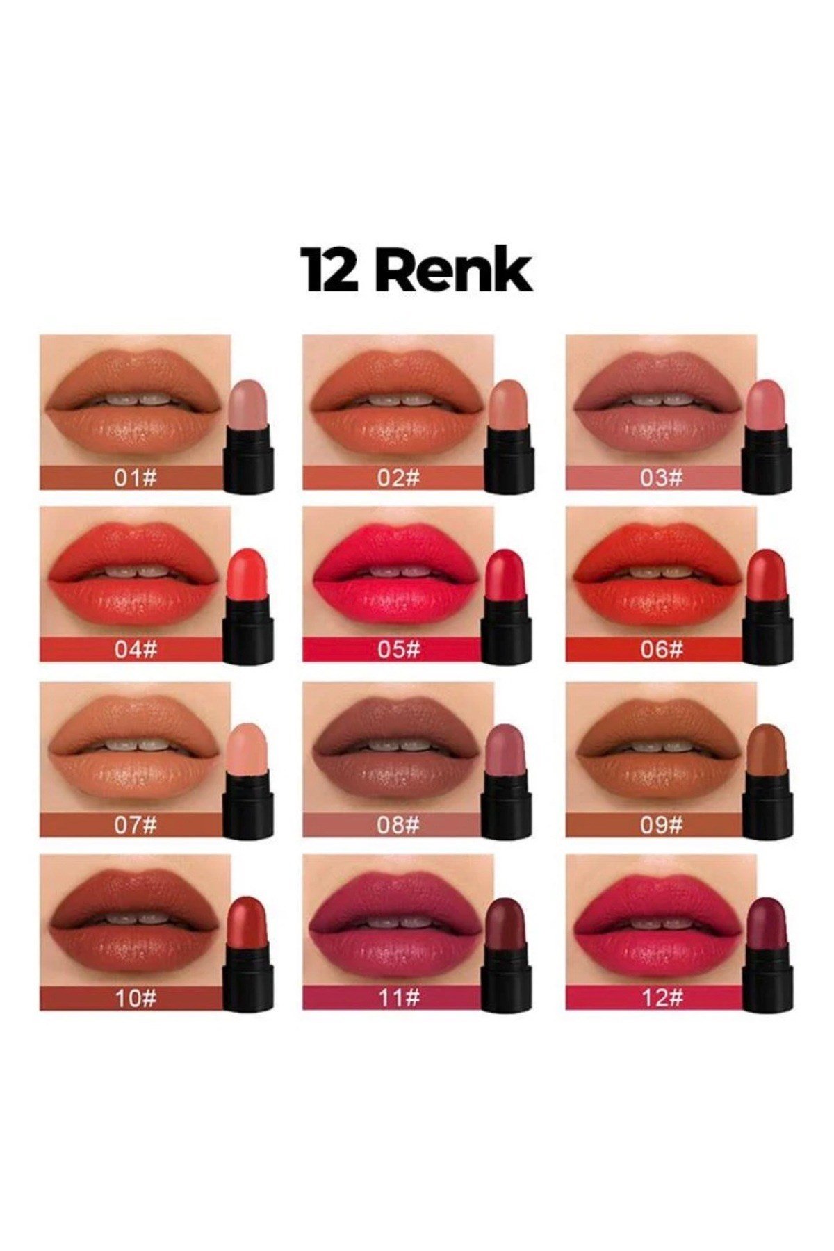 12 Adet Mini Ruj 12 li Kuru Ruj Mini