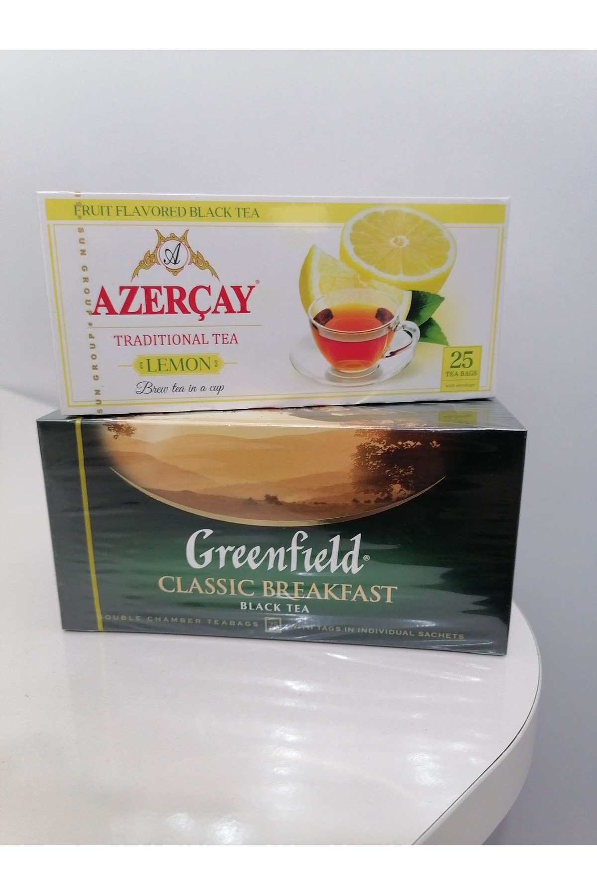 AZER ÇAY 25Lİ LİMONLU +GREENFIELD 25Lİ SİYAH ÇAY İKİLİ PAKER