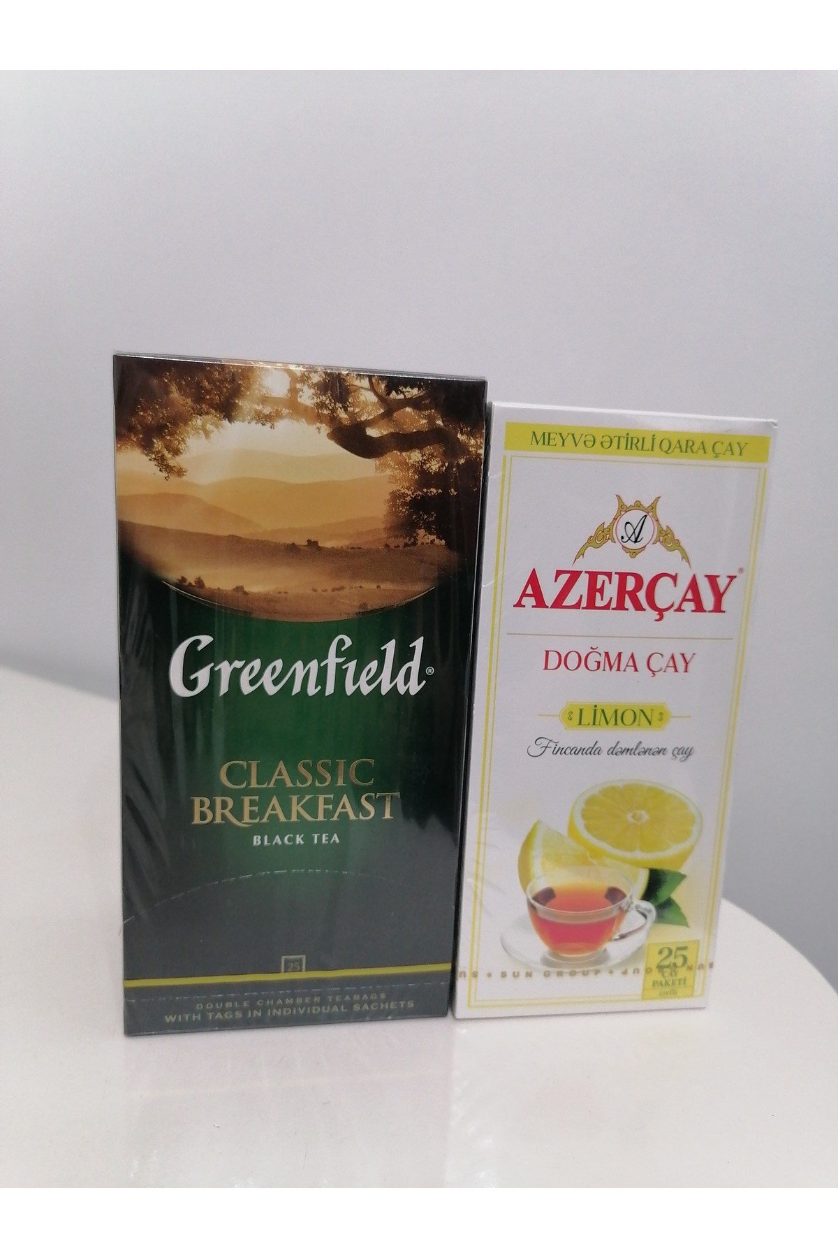 AZER ÇAY 25Lİ LİMONLU +GREENFIELD 25Lİ SİYAH ÇAY İKİLİ PAKER
