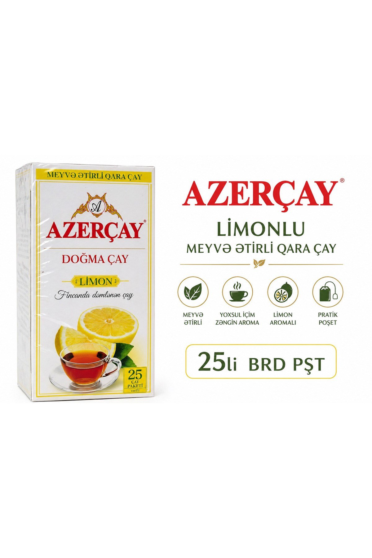 Azer Çay Doğma Buket Limonlu Siyah Bardak Çay 25li