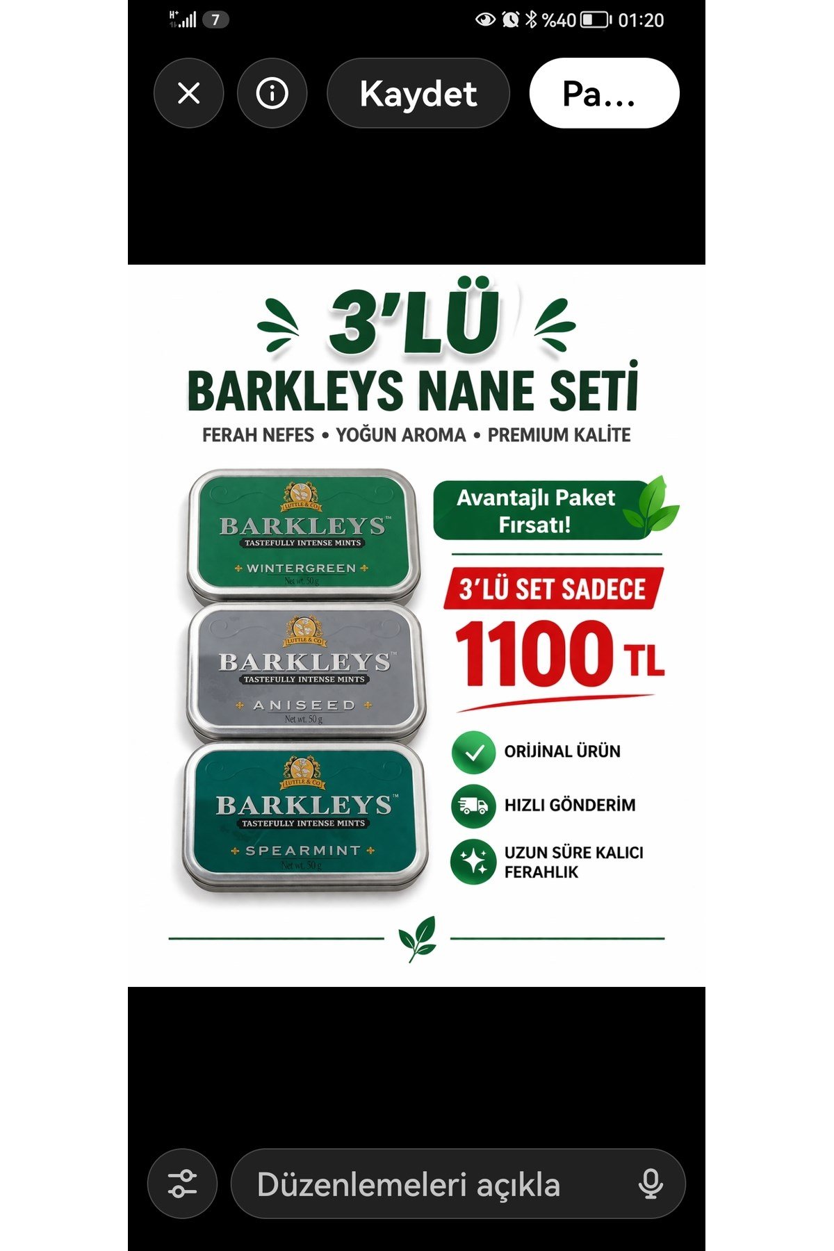 Barkleys Nane Şeker 3’lü Set 50g x3 Wintergreen Spearmint Aniseed