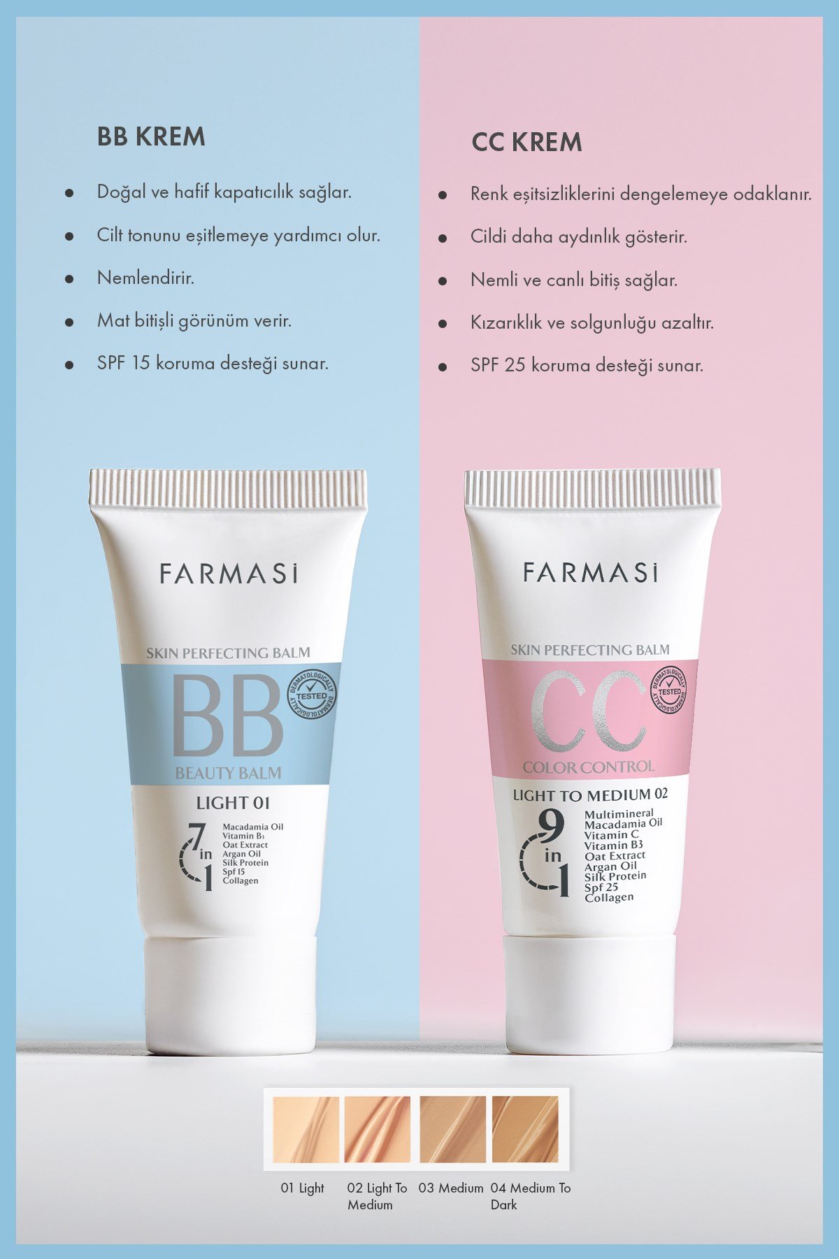 BB Krem | 01 Light Açık Ton SPF 15 Nemlendirici Mat Bitişli Cilt Tonu Eşitleyici 50 ml