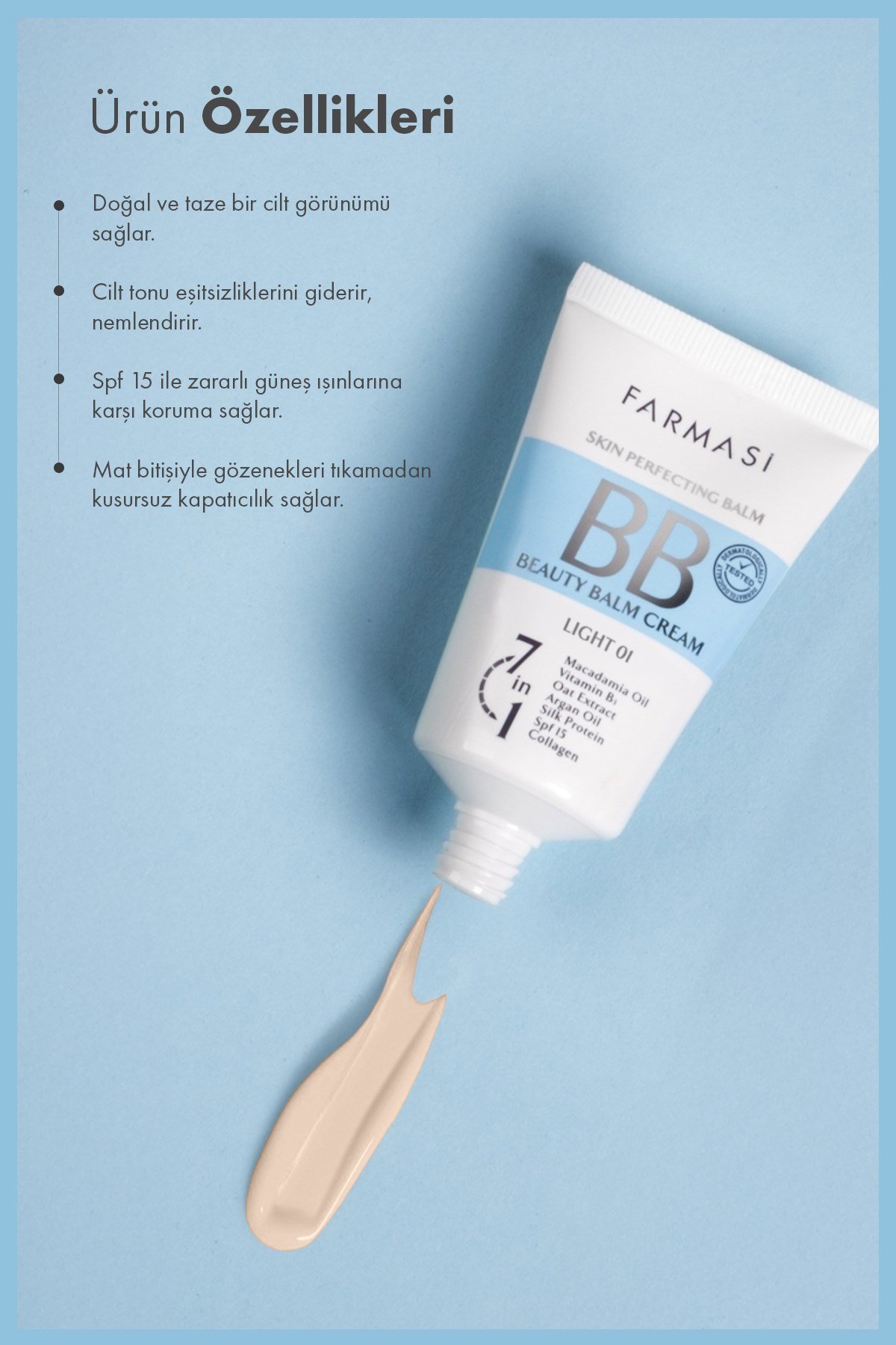 BB Krem | 01 Light Açık Ton SPF 15 Nemlendirici Mat Bitişli Cilt Tonu Eşitleyici 50 ml