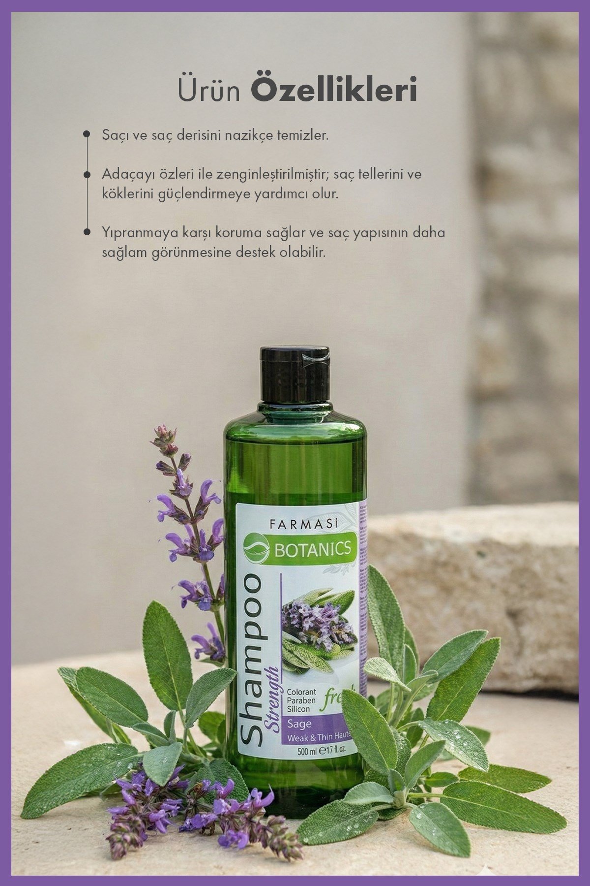 Botanics Adaçayı Özlü Zayıf Saçlar İçin Paraben & Silikon İçermeyen Güçlendirici Şampuan 500ml