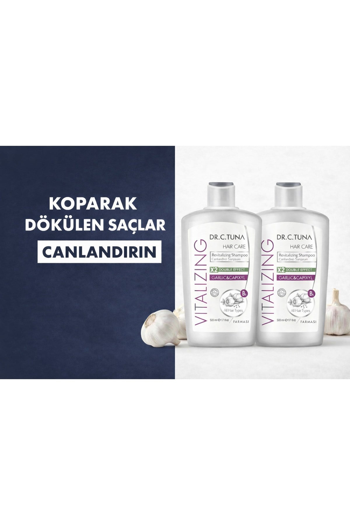 Dr. C. Tuna Vıtalızıng Sarımsaklı Şampuan 500 ml ×2 Adet ||ORJİNAL ÜRÜN || AVANTAJLI ÜRÜN ||