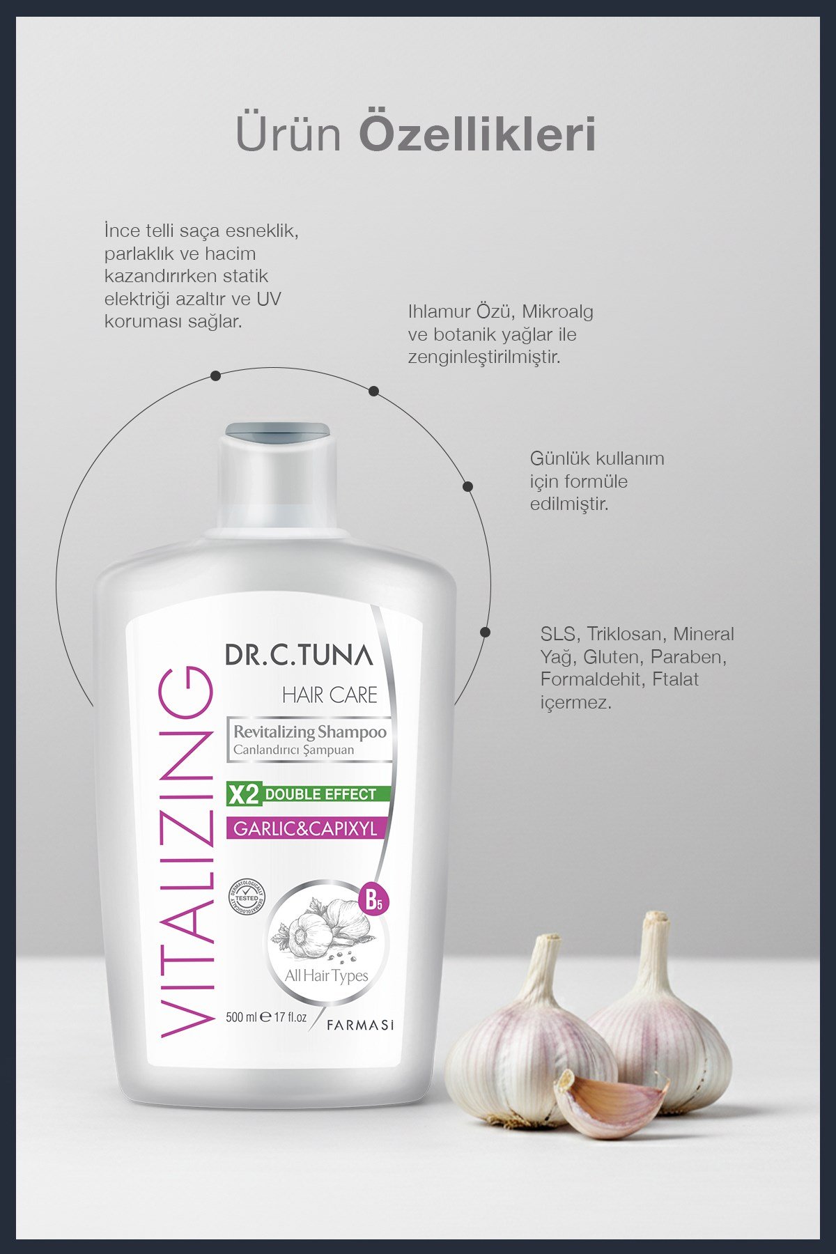 Dr. C. Tuna Vitalizing Sarımsak & Capixyl Koparak Dökülen Saçlar Için Canlandırıcı Şampuan 500 ml
