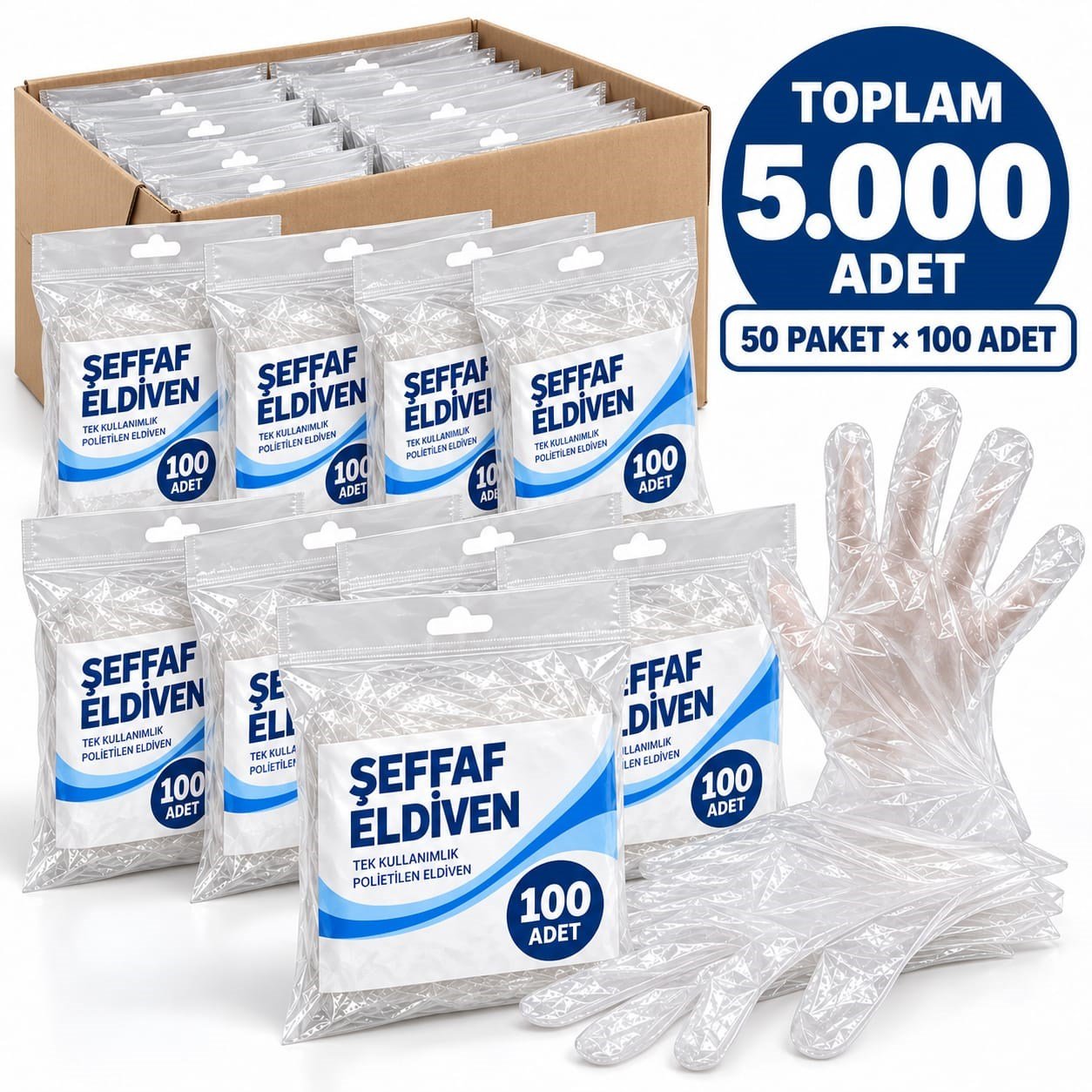 ELDIVEN  KALİTELI  ŞEFFAF PK..100 LÜ*50 PAKET ....5000 ADET 