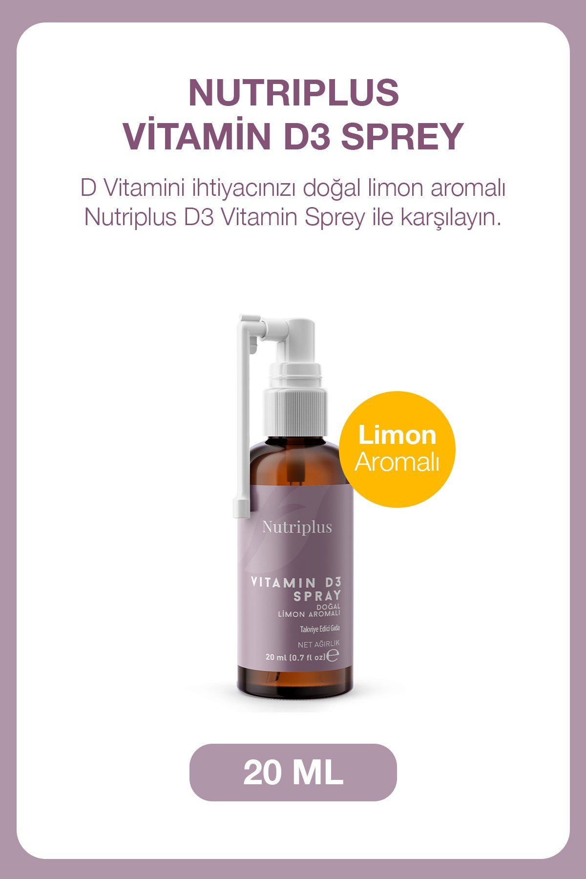 Nutriplus Vitamin D3 Sprey Limon Aromalı 20 ml