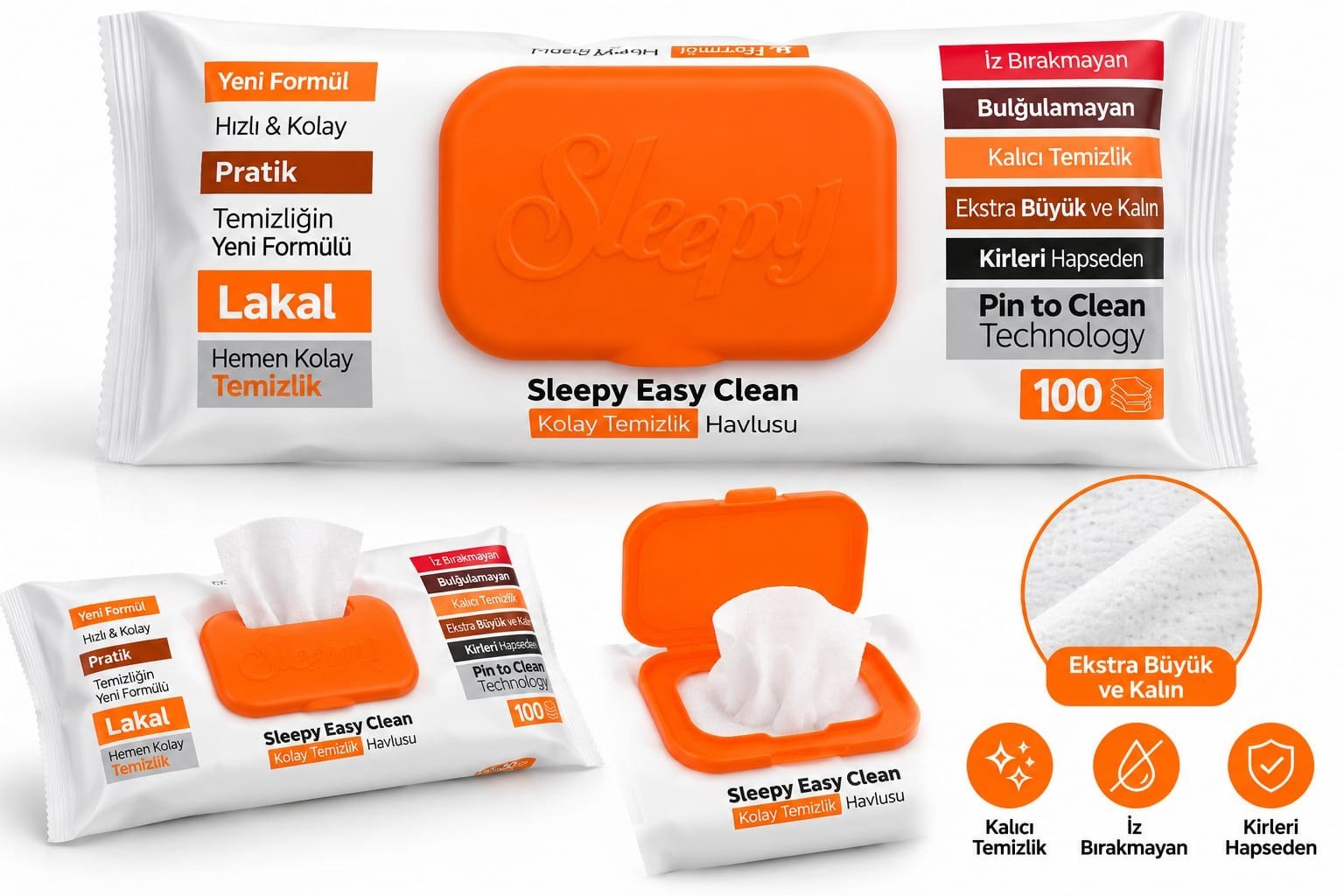 Sleepy Yüzey Temizlik Havlusu Portakallı 100 Lü