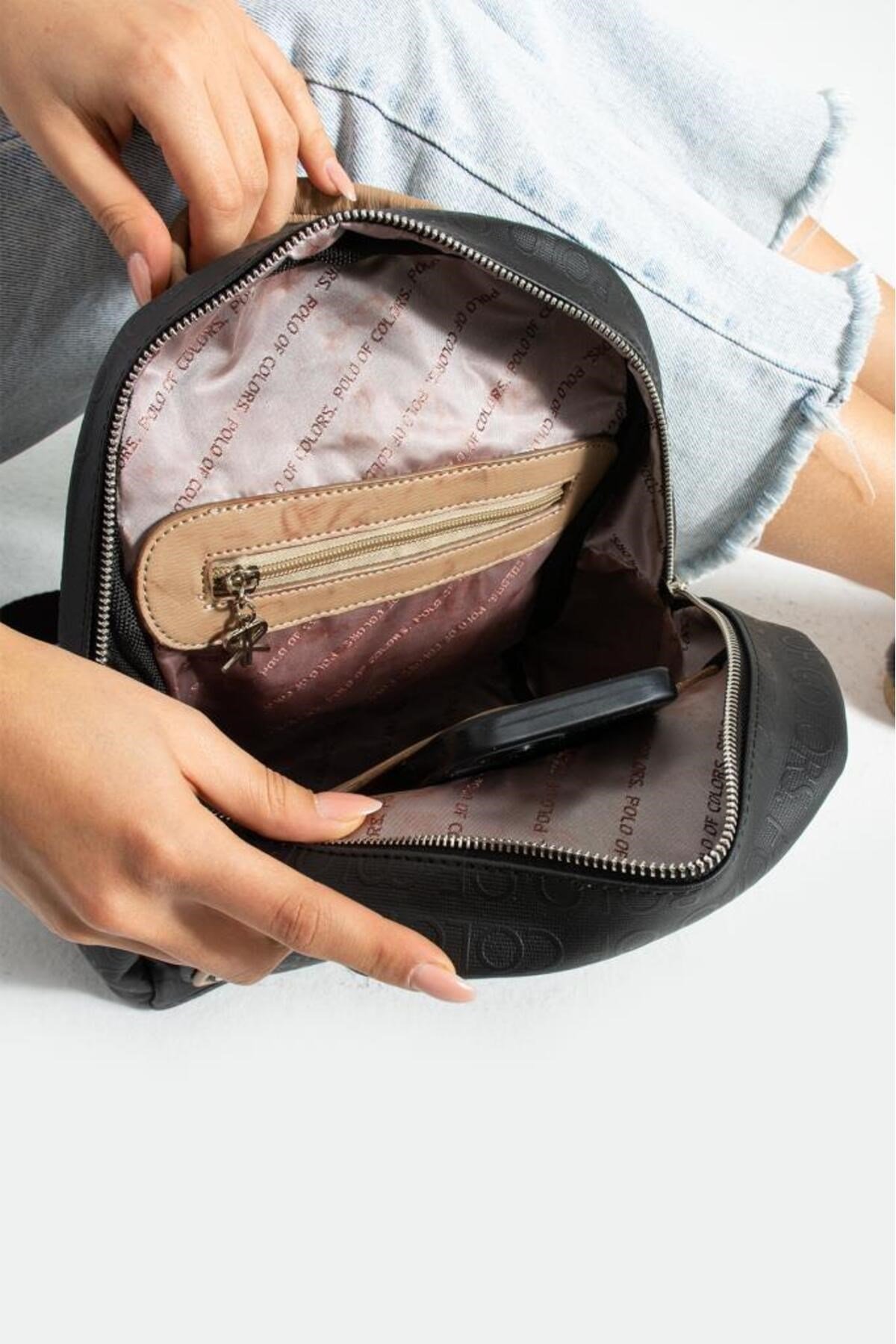 Asya Siyahkumgofraj Baskı Kadın Sırt Çantası 27x32 Ebatında