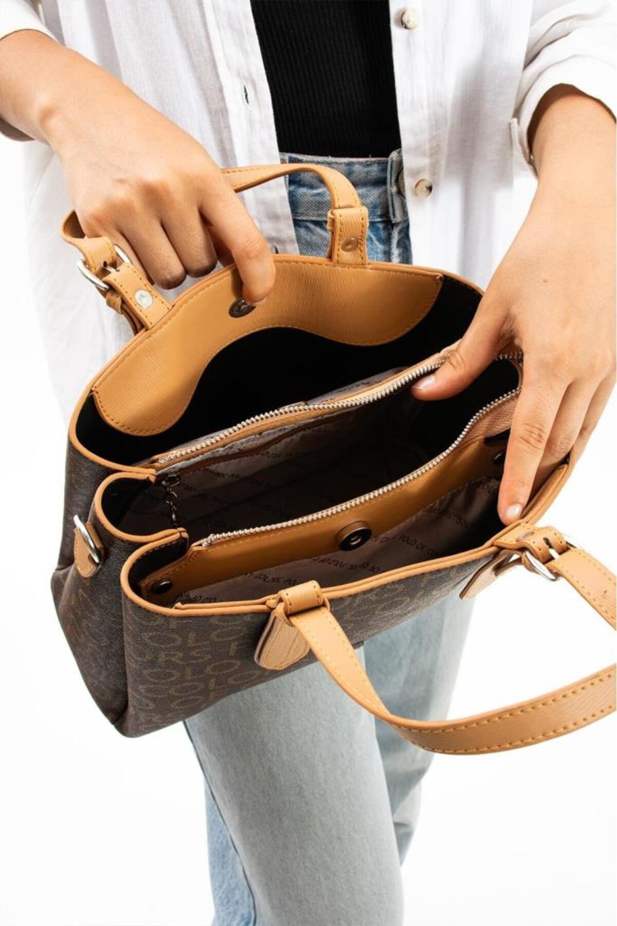 Berry Kahvekamelempirme Baskı Kadın Kol Ve Omuz Çantası 22x27 Ebatında