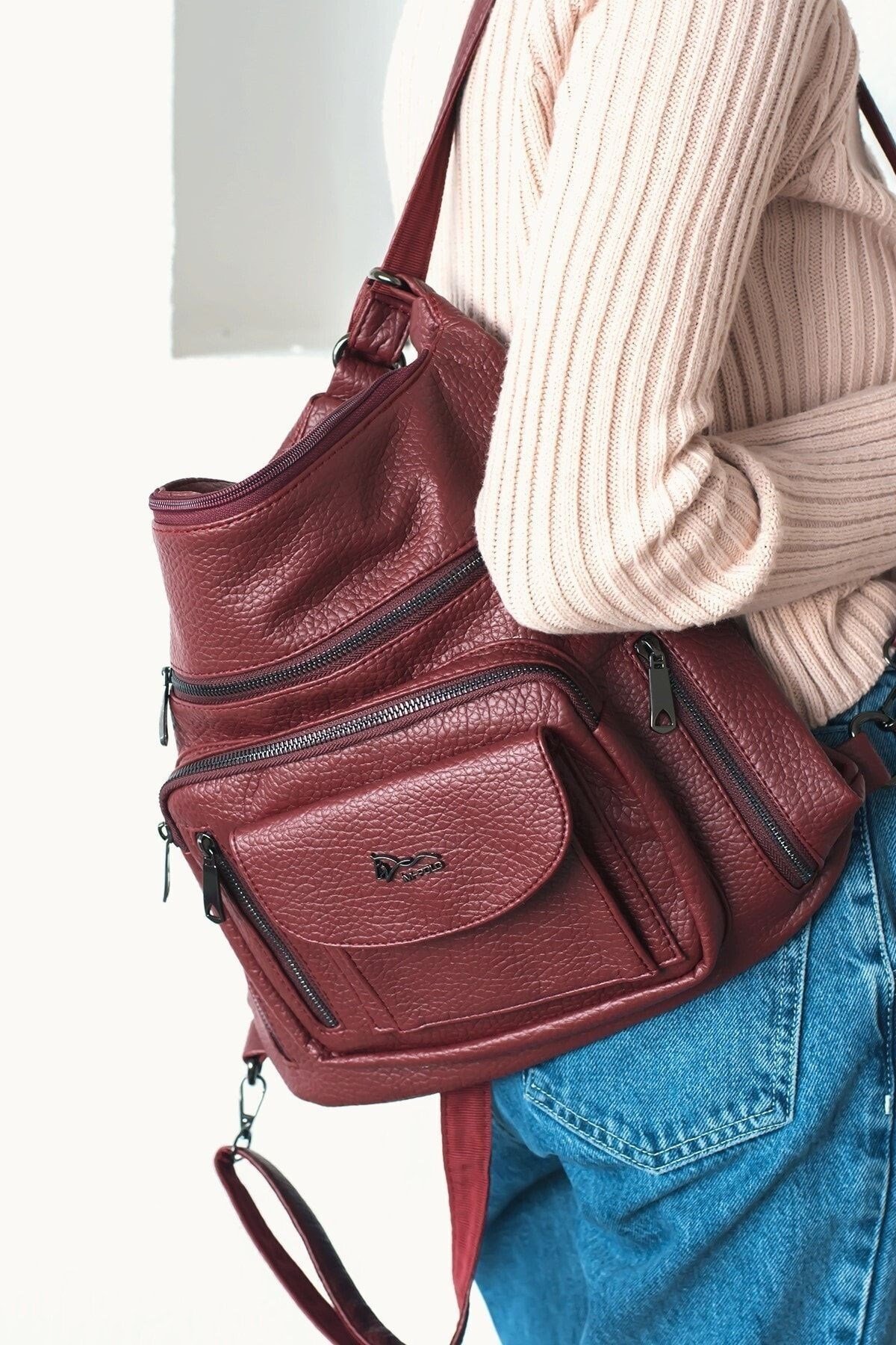 Bordo Delilah Çok Amaçlı Kadın Sırt Ve Omuz Çanta 36x43 Ebat