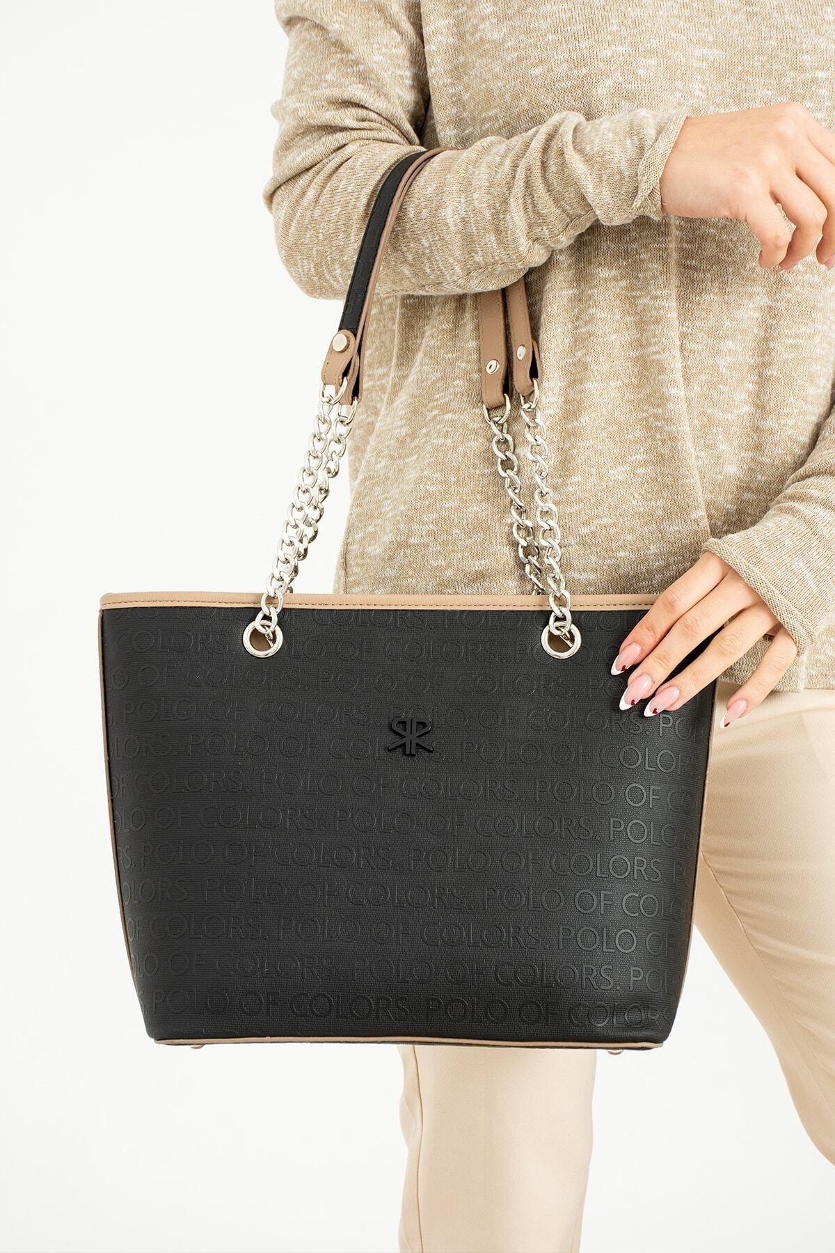Ida Nora Siyah Kum Kadın Omuz Çantası Kombin Çanta26x38 Cüzdan10x21