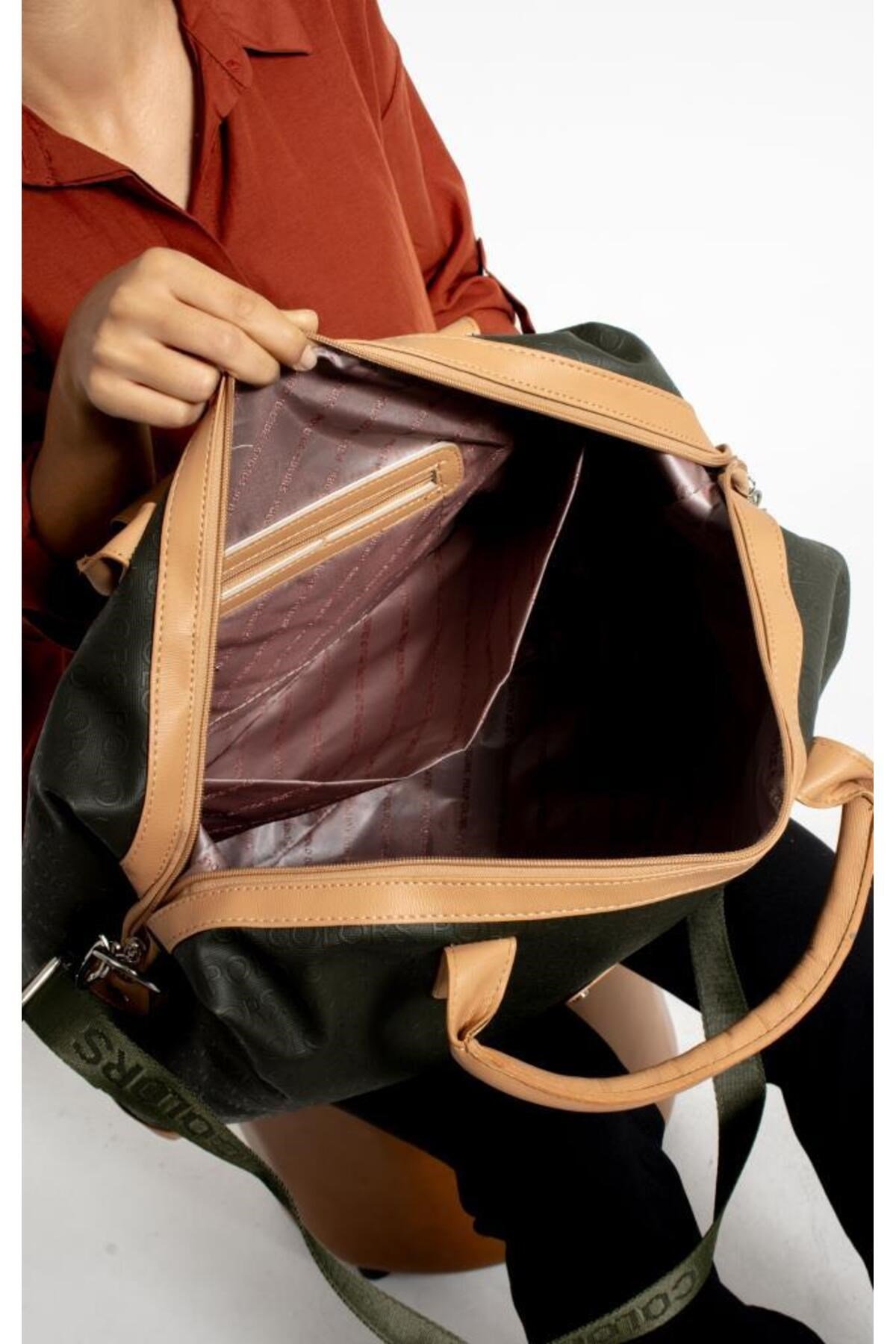 İmpolo BigBag HakiYeşiliTabaGofraj Baskı Çok Amaçlı Seyhat Çantası 40x58 Ebatında