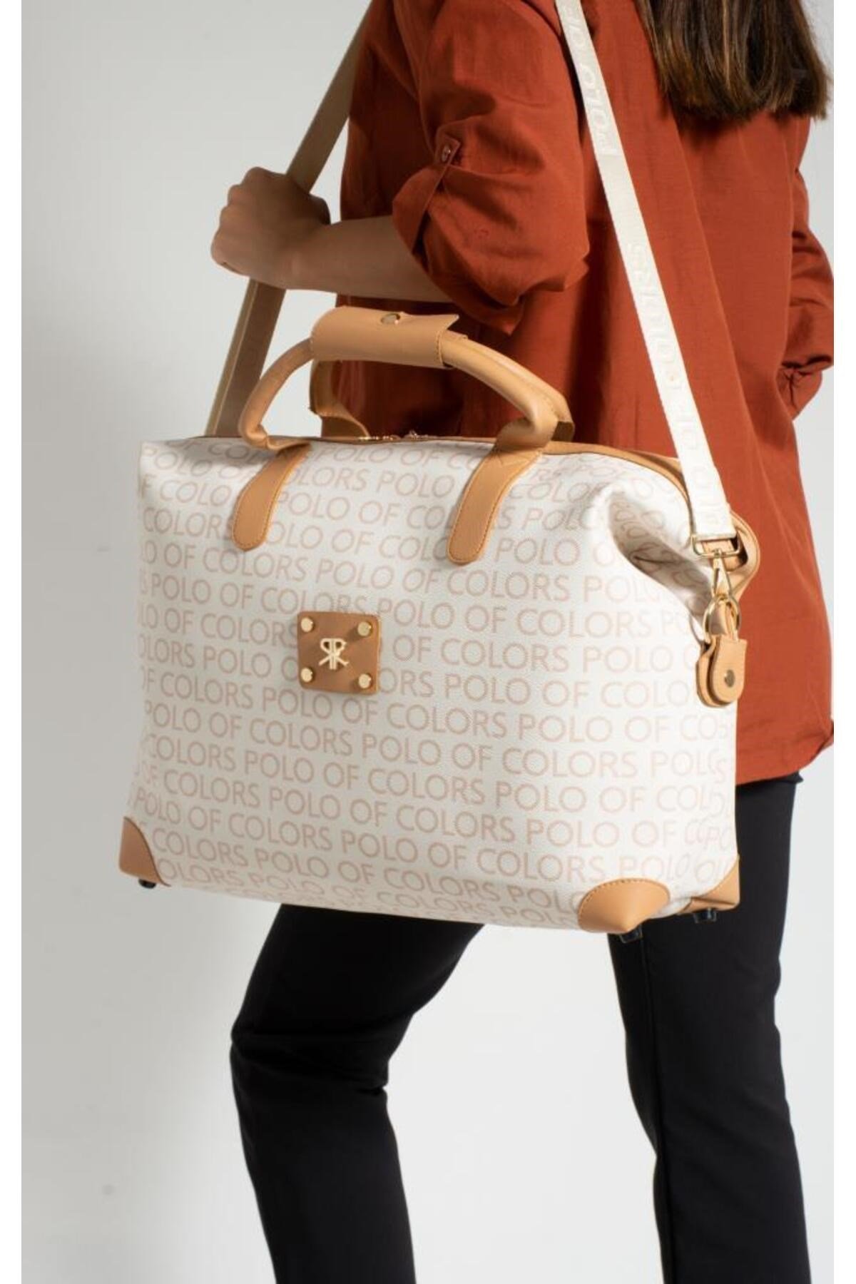 İmpolo BigBag KremKamelEmpirme Baskı Çok Amaçlı Seyhat Çantası 40x58 Ebatında