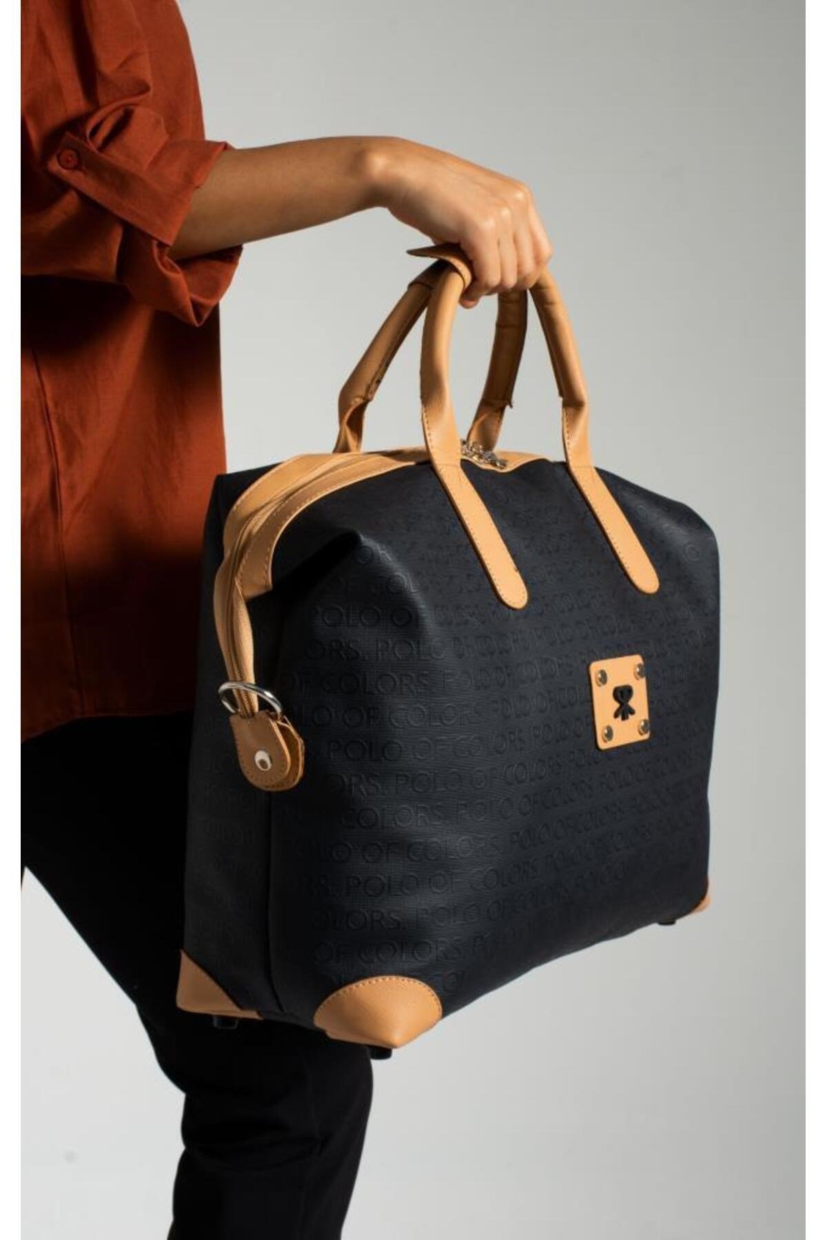 İmpolo BigBag LacivertTabaGofraj Baskı Çok Amaçlı Seyhat Çantası 40x58 Ebatında