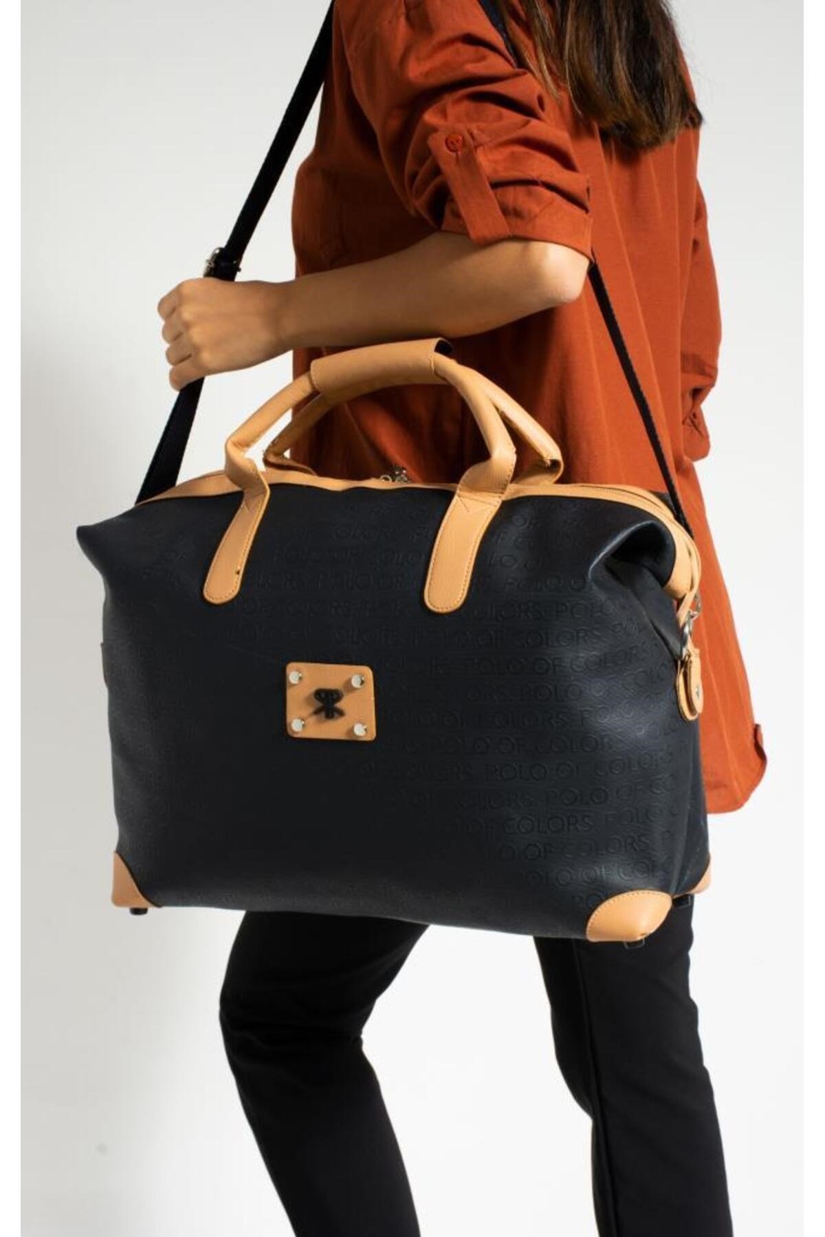 İmpolo BigBag LacivertTabaGofraj Baskı Çok Amaçlı Seyhat Çantası 40x58 Ebatında