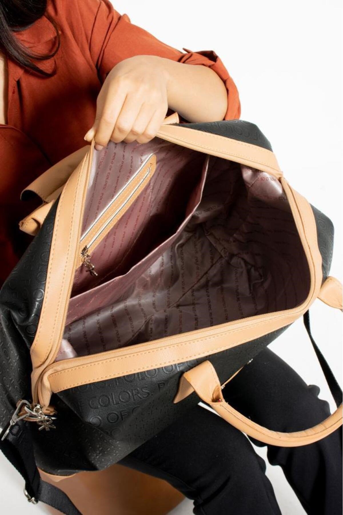 İmpolo BigBag SiyahTabaGofraj Baskı Çok Amaçlı Seyhat Çantası 40x58 Ebatında