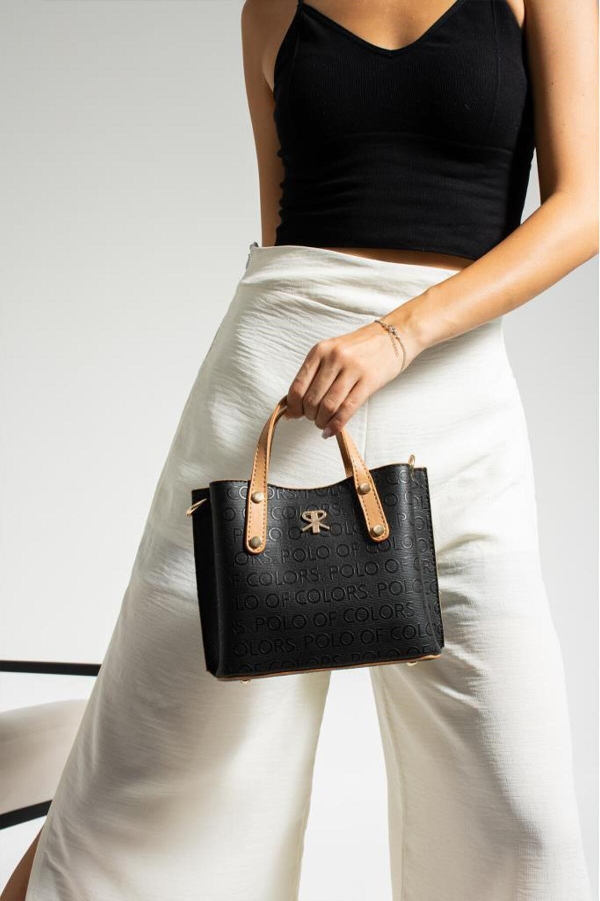 İmpolo Bloom SiyahGofraj Baskı Kadın Omuz Ve Çapraz Çanta 17x21 Ebatında