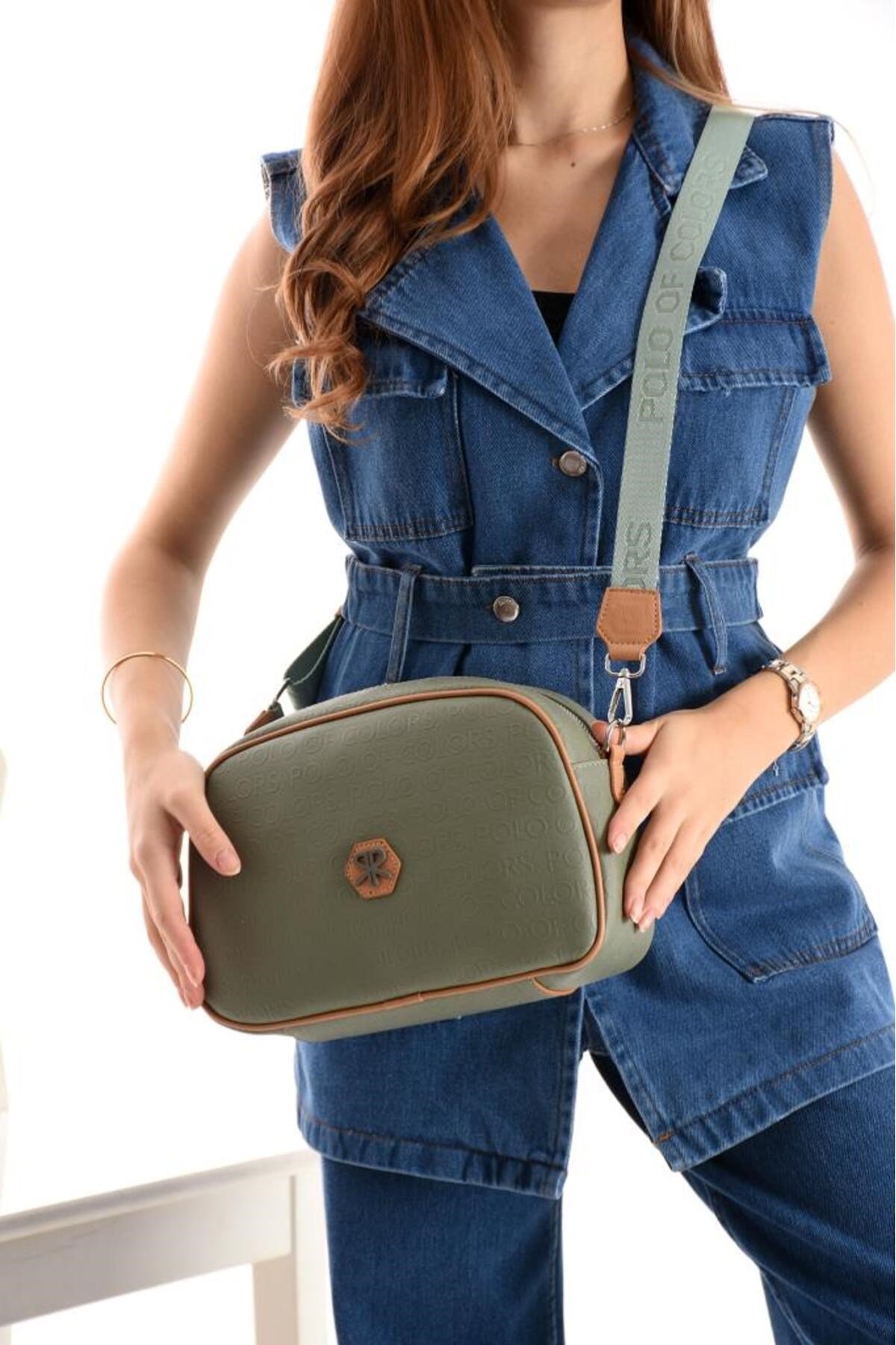 ImPolo Holly A.YeşilTabaGofraj Baskı Kadın Spor Çapraz Ve Omuz Çantası 20X28 Ebatında