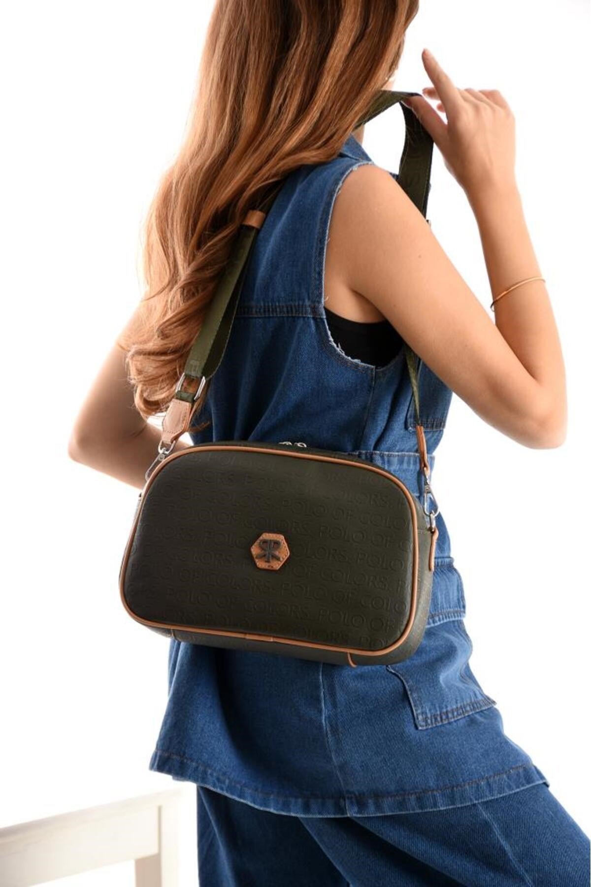 ImPolo Holly HakiYeşiliTabaGofraj Baskı Kadın Spor Çapraz Ve Omuz Çantası 20X28 Ebatında