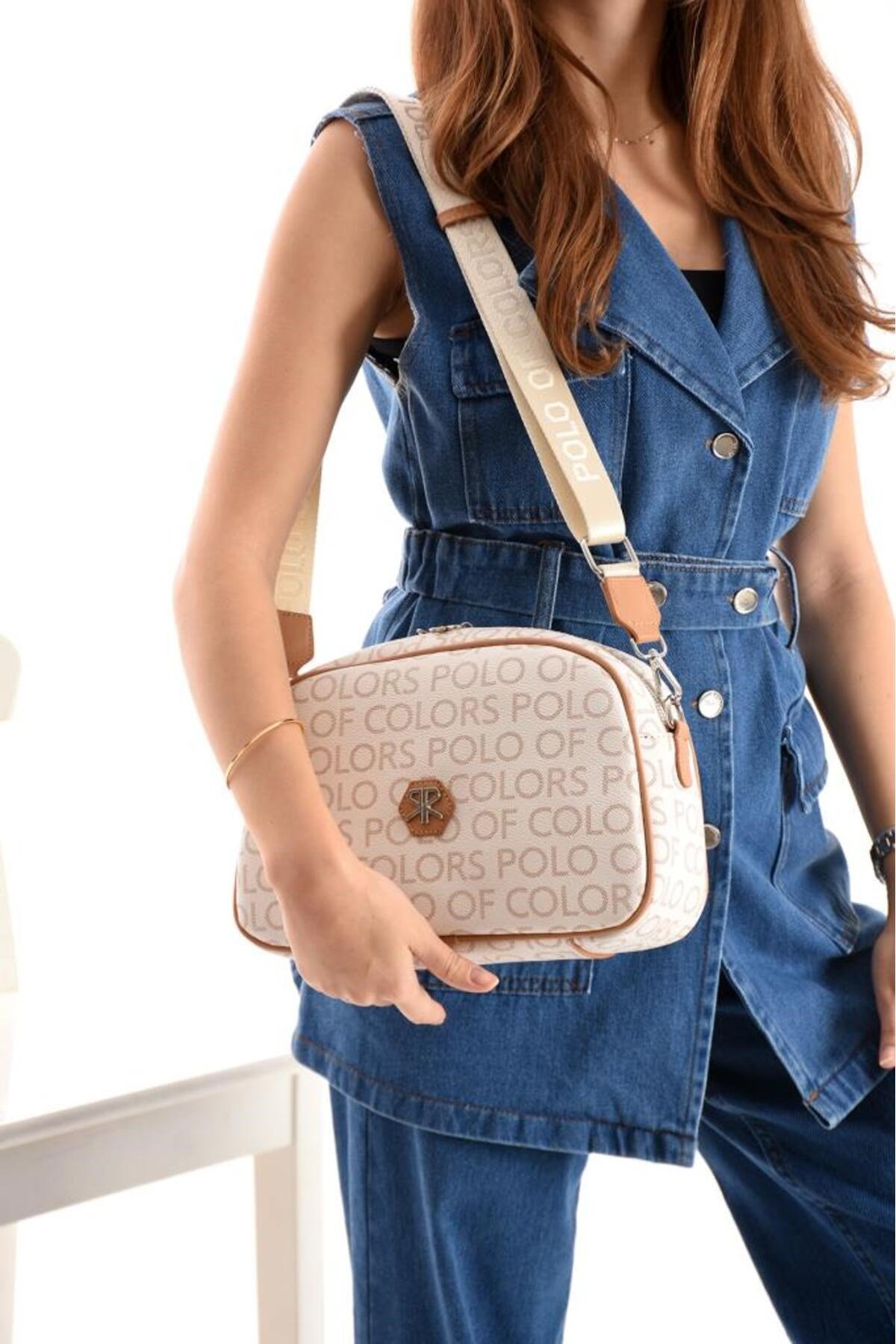 ImPolo Holly KremKamelEmpirme Baskı Kadın Spor Çapraz Ve Omuz Çantası 20X28 Ebatında