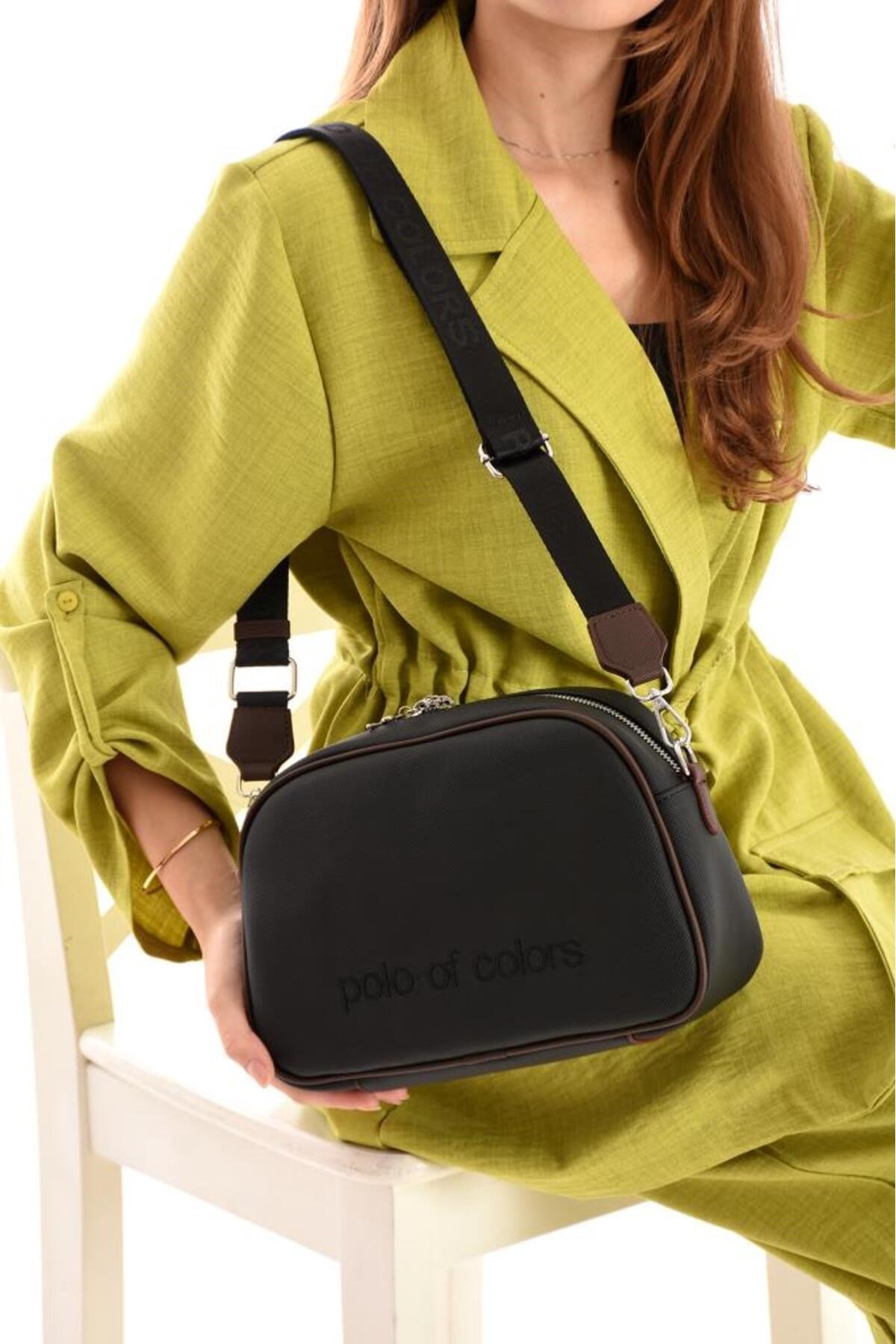 ImPolo Holly LkSiyahKahve Baskı Kadın Spor Çapraz Ve Omuz Çantası 20X28 Ebatında