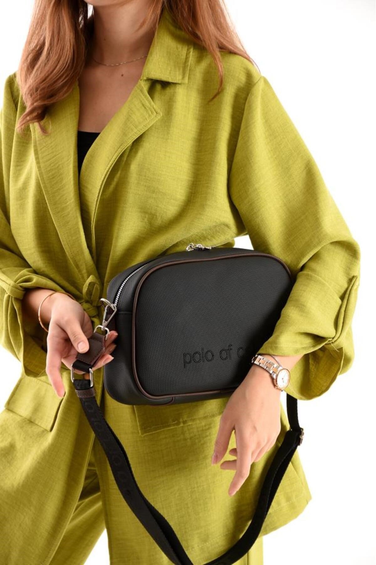 ImPolo Holly LkSiyahKahve Baskı Kadın Spor Çapraz Ve Omuz Çantası 20X28 Ebatında
