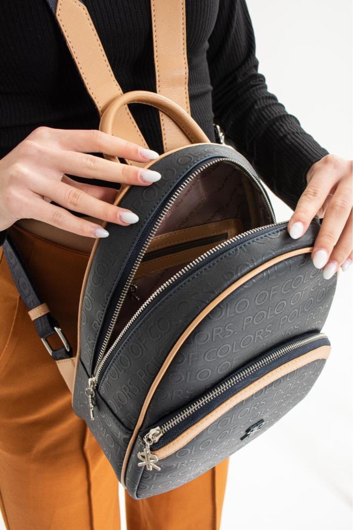 İmpolo Isabella LacivertTaba Gofraj Baskı Kadın Spor Sırt Çatantası 26x30 Ebatında