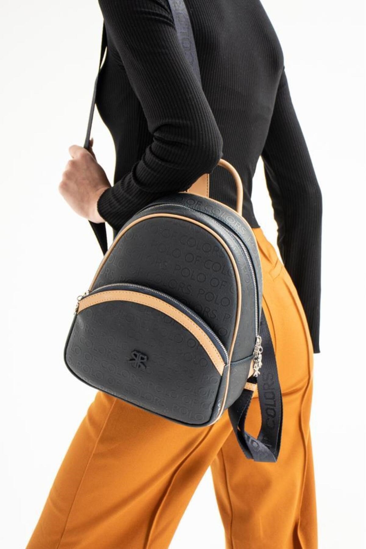 İmpolo Isabella LacivertTaba Gofraj Baskı Kadın Spor Sırt Çatantası 26x30 Ebatında