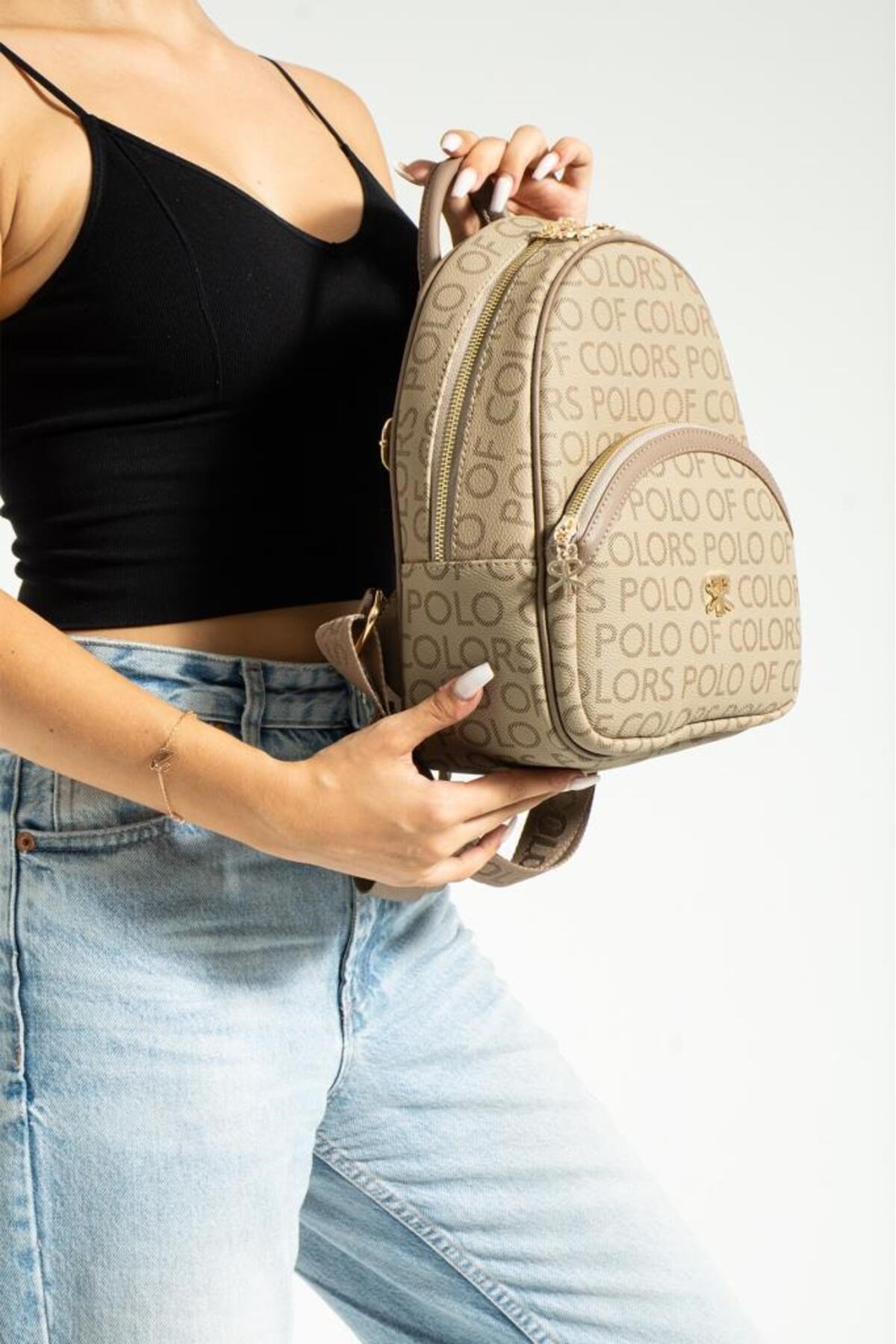 İmpolo Isabella VizonEmpirme Baskı Kadın Spor Sırt Çatantası 26x30 Ebatında