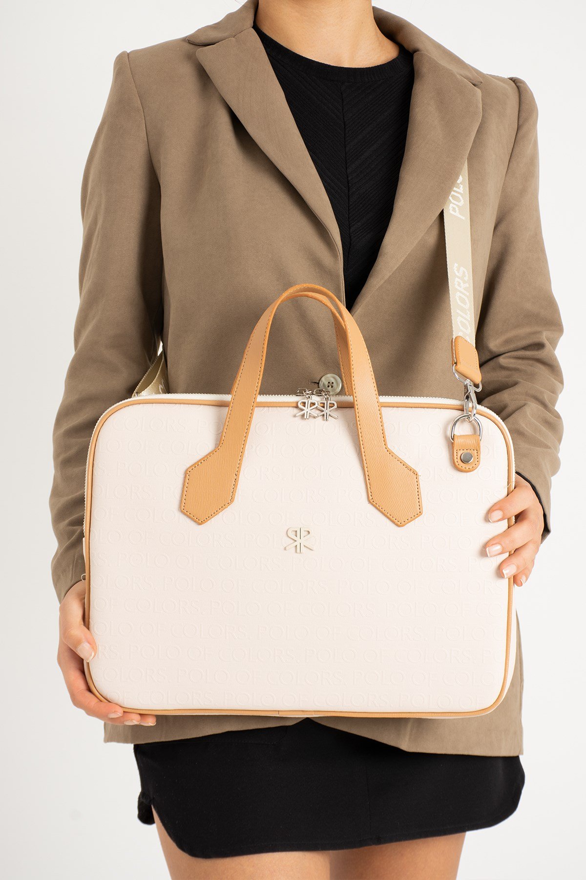 Joyce KremTabaGofraj Baskı Unisex Netbok Ve Evrak Çantsı 28x37 Ebatında