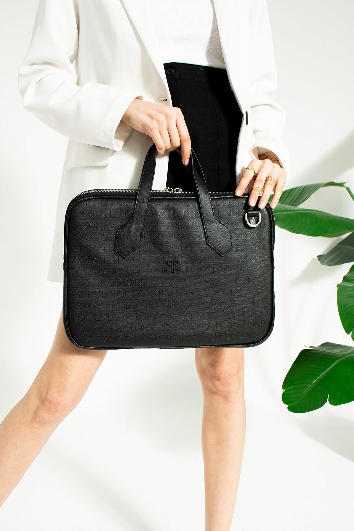Joyce SiyahGofraj Baskı Unisex Netbok Ve Evrak Çantsı 28x37 Ebatında