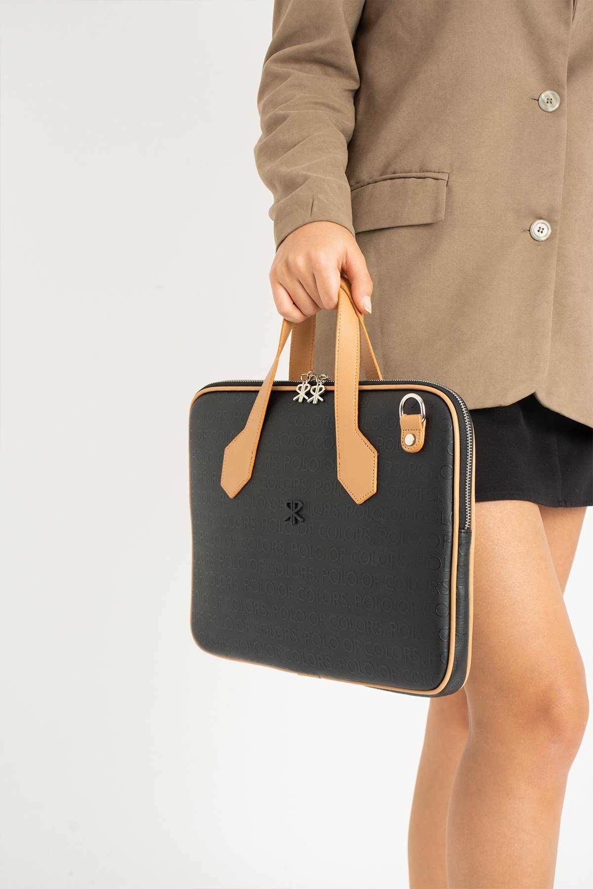 Joyce SiyahTabaGofraj Baskı Unisex Netbok Ve Evrak Çantsı 28x37 Ebatında